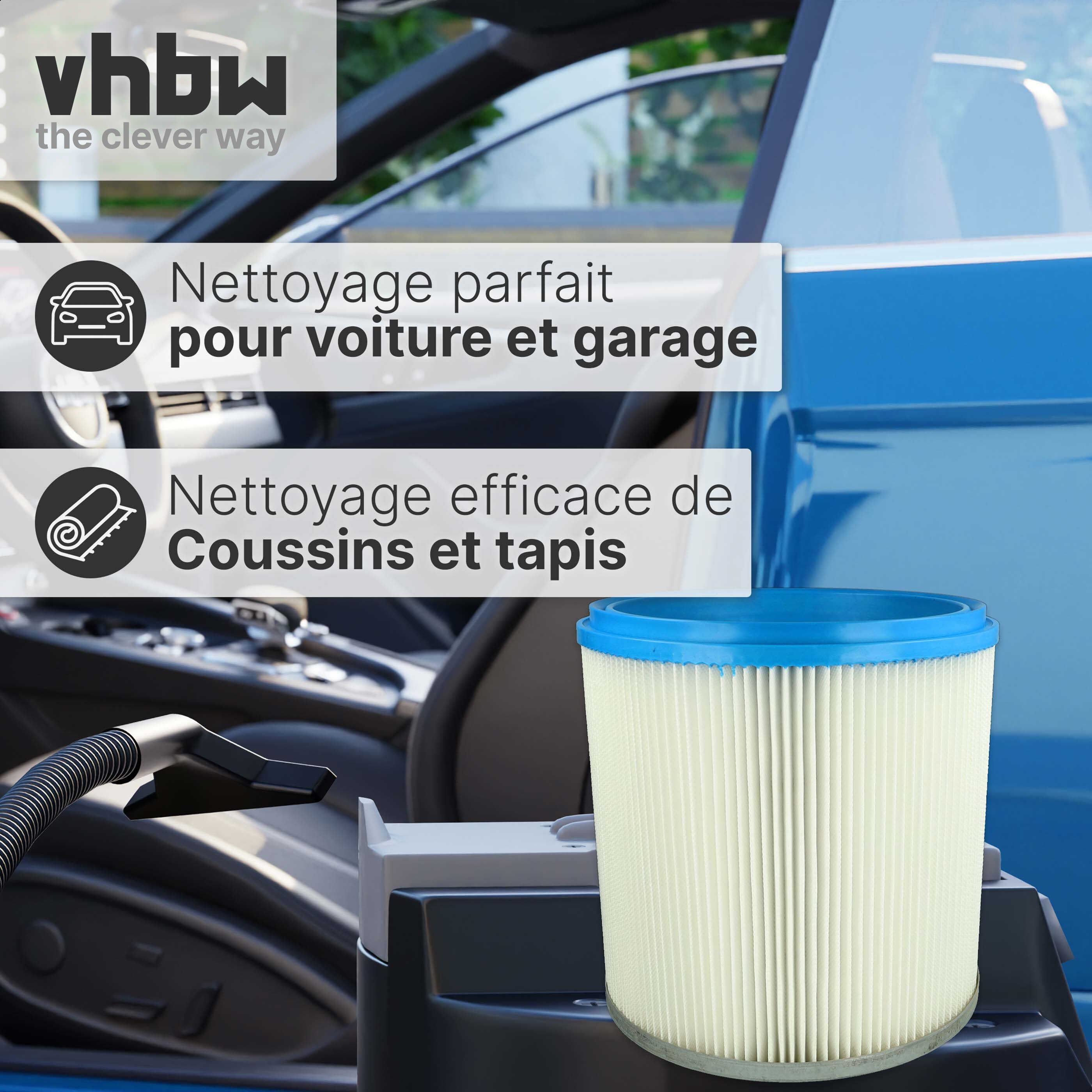 vhbw filtre plissé compatible avec Bosch GAS 14-20 RFB, GAS 12-50 RF aspirateur - blanc / argenté / bleu - 4