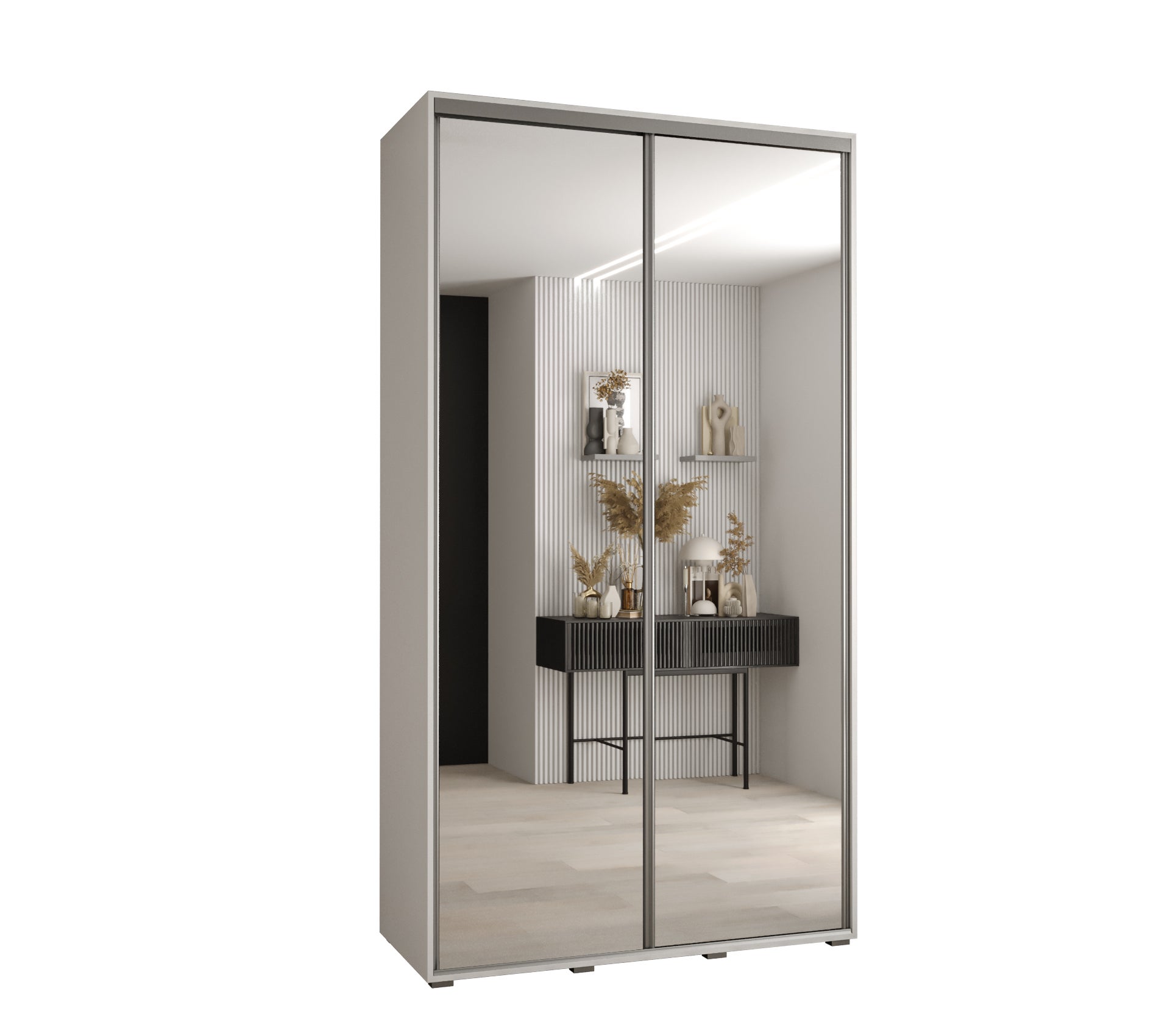 Szafa przesuwna z lustrem wysoka Davos 2 140 x 45 x 235,2 cm biały + biały + u. srebrny - Abiks Meble
