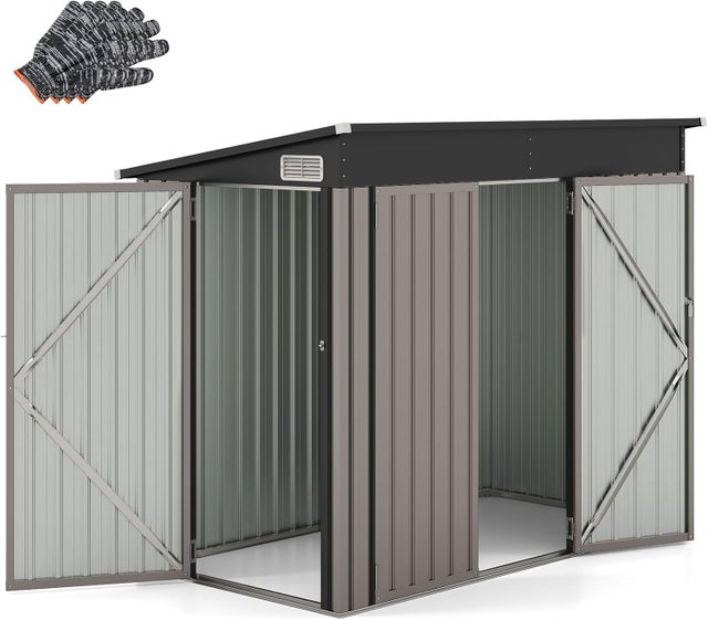 Metalowa szopa ogrodowa 2,6 m², ze stali ocynkowanej 4,82 m³ z zatrzaskiem, drzwiami z zamkiem i kluczem, spadzistym dachem, kolorze ciepłej szarości