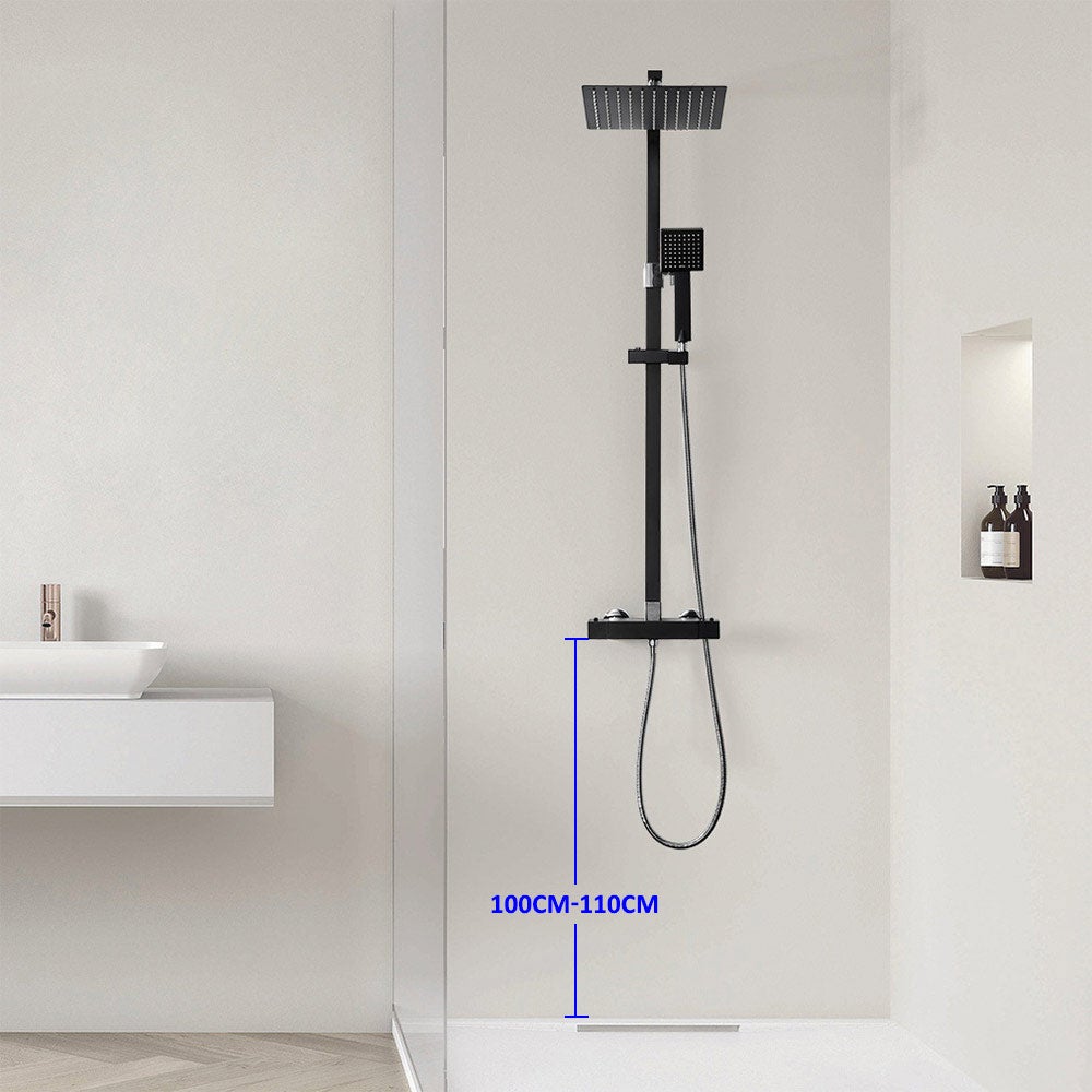 Colonne de Douche Thermostatique, Noir, Ensemble de Douche Thermostatique en Laiton, avec Mitigeur,Hauteur Réglable - 9