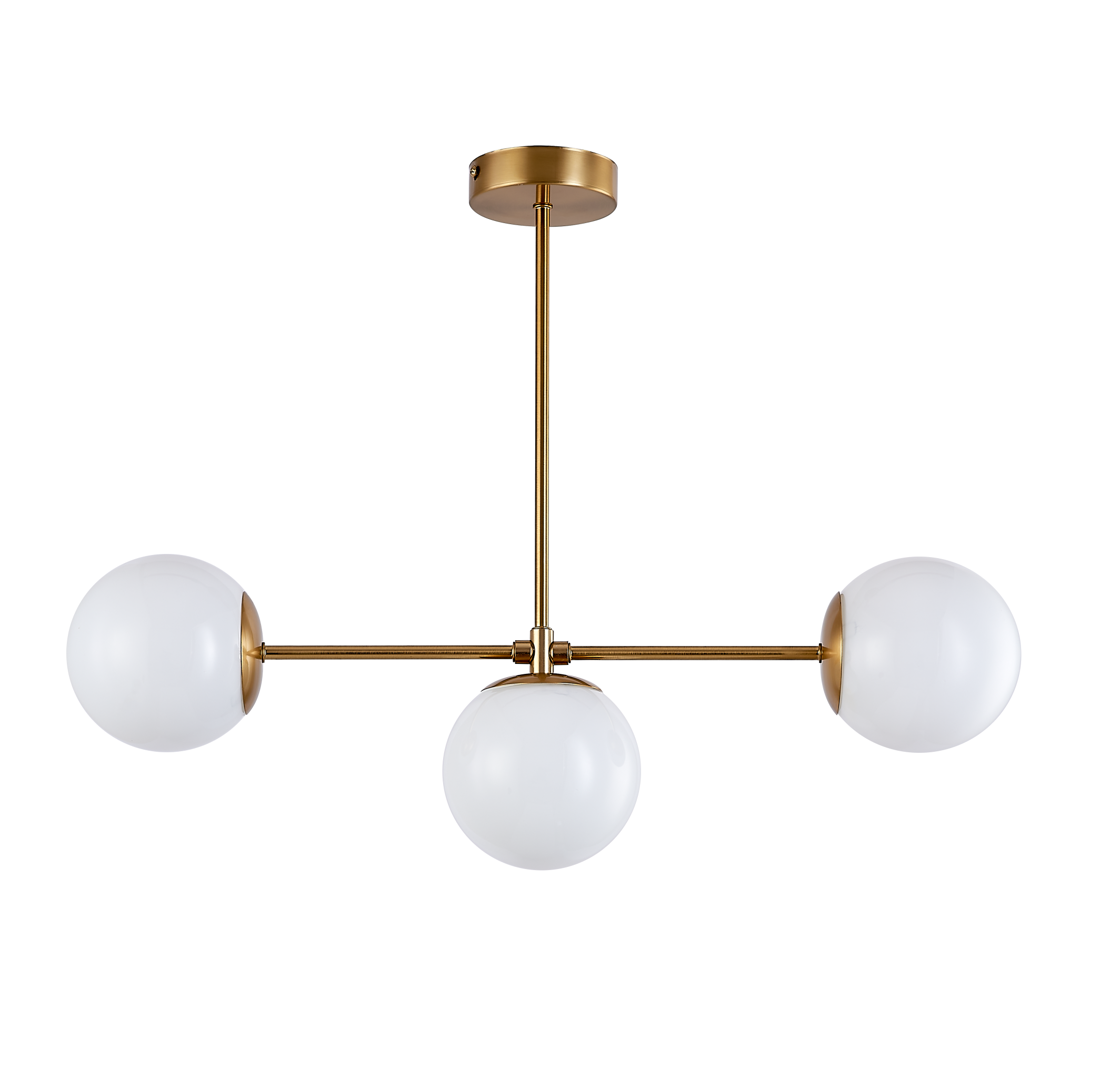 Lampa sufitowa wisząca E27 ozdobna Biały klosz 3 BIAŁE KULE Złoty Metalowy stelaż Mleczne Szkło - LEDHOFF