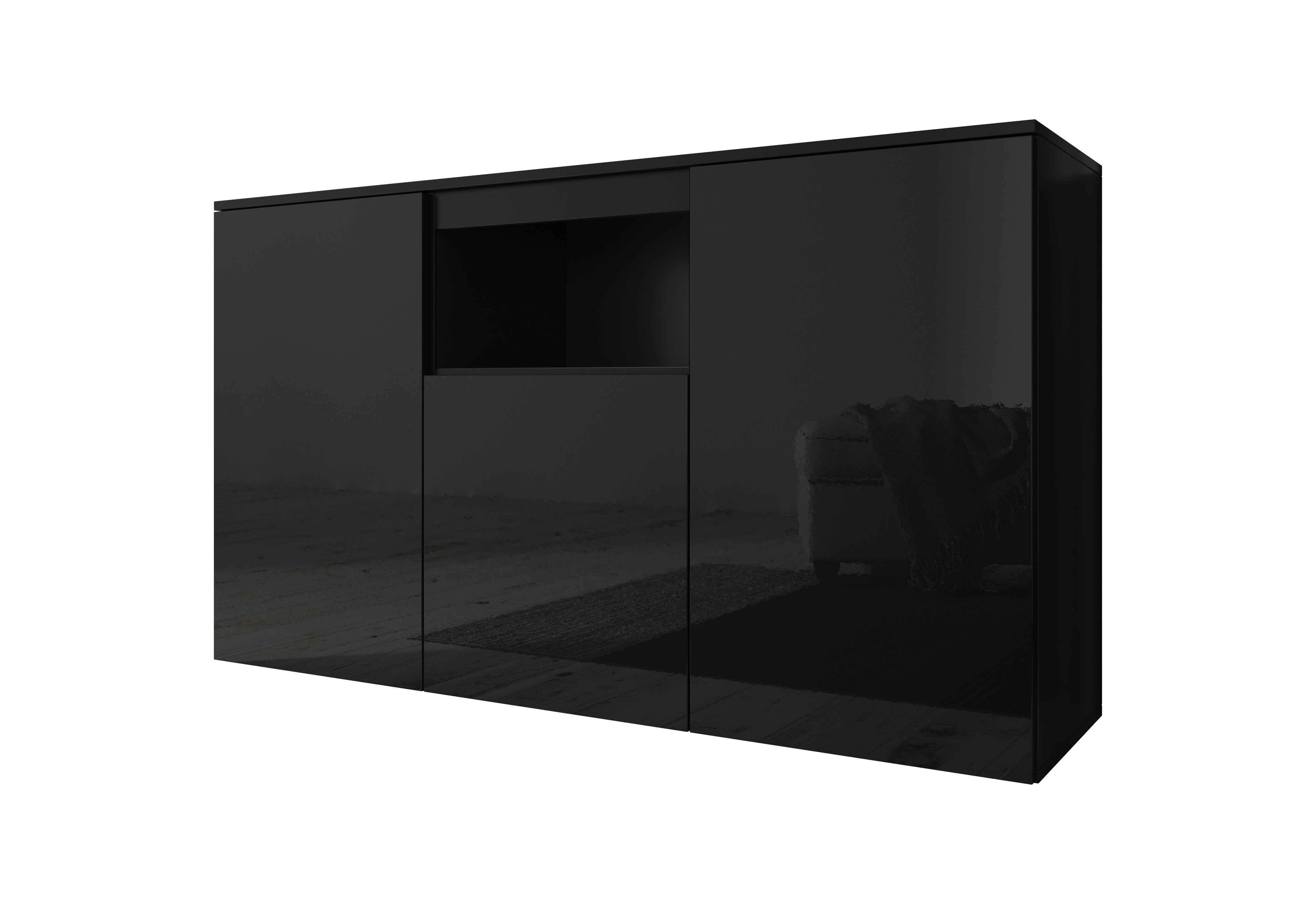 Buffet De Salon Bas 3 Portes 140x80x40cm Meuble De Rangement Modèle Nevada Couleur Noir