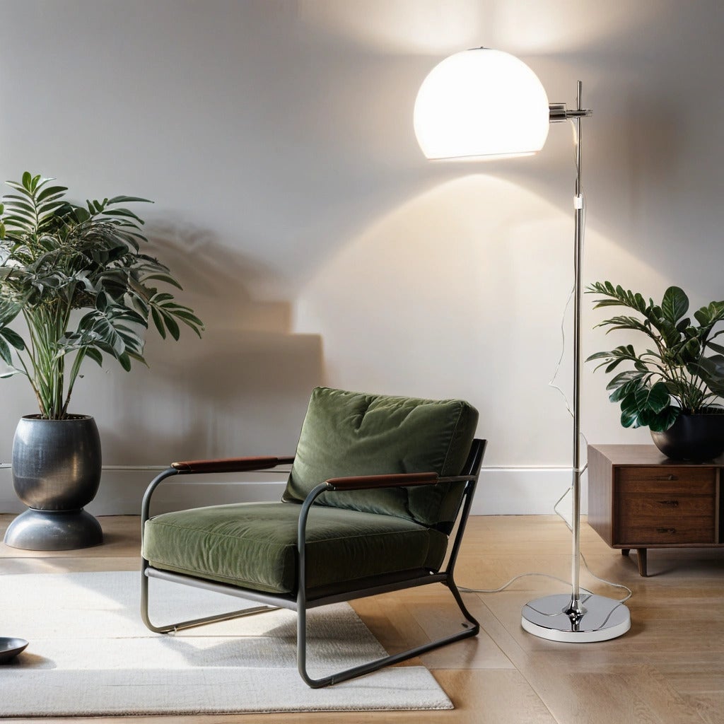 Grand Lampadaire Chromé 103cm Avec Tube Lumineux Blanc – Salon