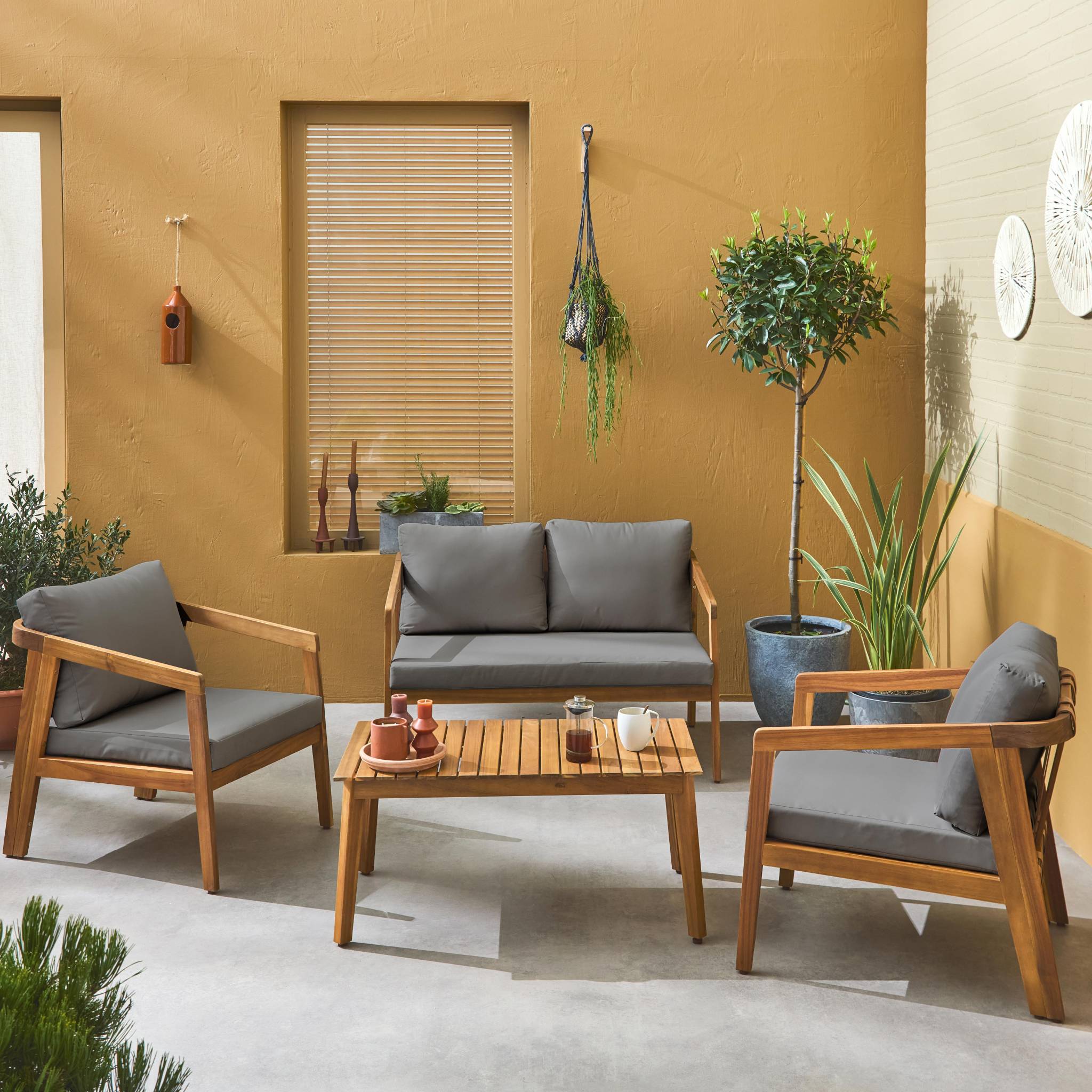 Salon de jardin en Bois Gris 4 personnes - 2