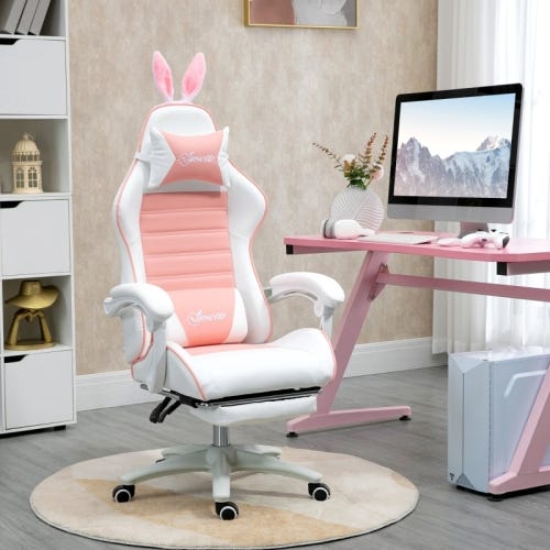 Chaise de gaming de bureau BIGZZIA, avec repose-pieds ergonomique, pivotant à 90 degrés, avec coussin lombaire & appuie-tête, réglable en hauteur Chaise de gaming de bureau BIGZZIA, avec repose-pieds ergonomique, pivotant à 90 degrés, avec coussin lombaire & appuie-tête, réglable en hauteur