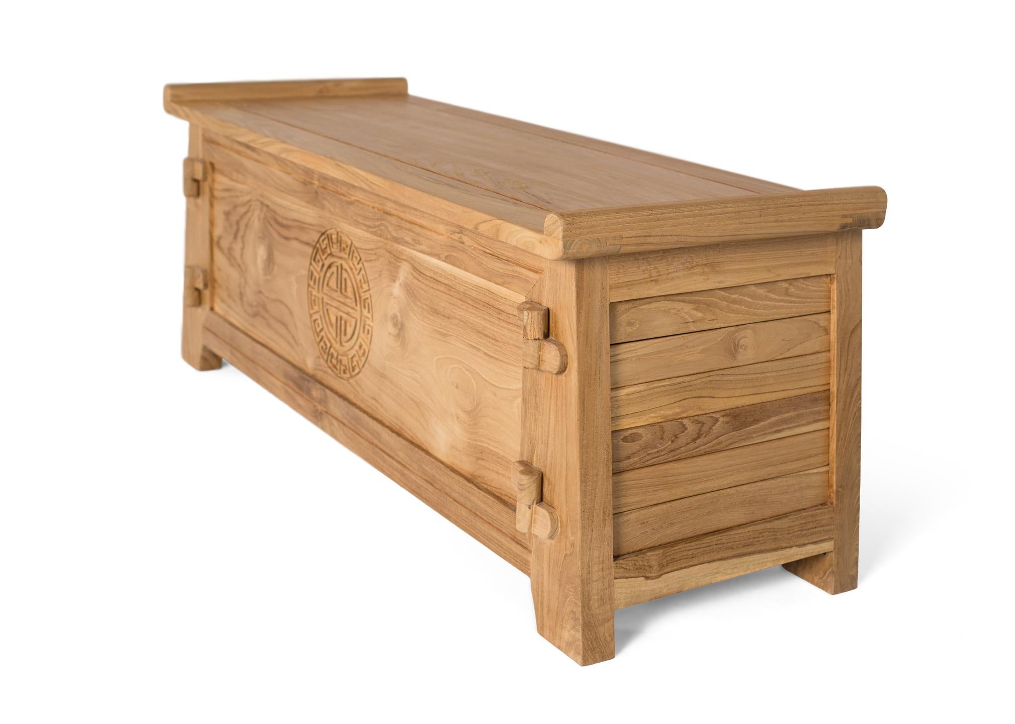 Kufer z drewna tekowego 114 cm w stylu kolonialnym orientalnym - 42x114x40 GYC - 4