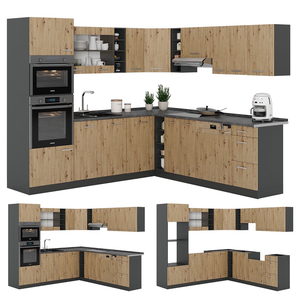 Vicco Cuisine en angle R-Line, Chêne Artisan/Anthracite, 247 x 237 cm, PT Chêne - 9