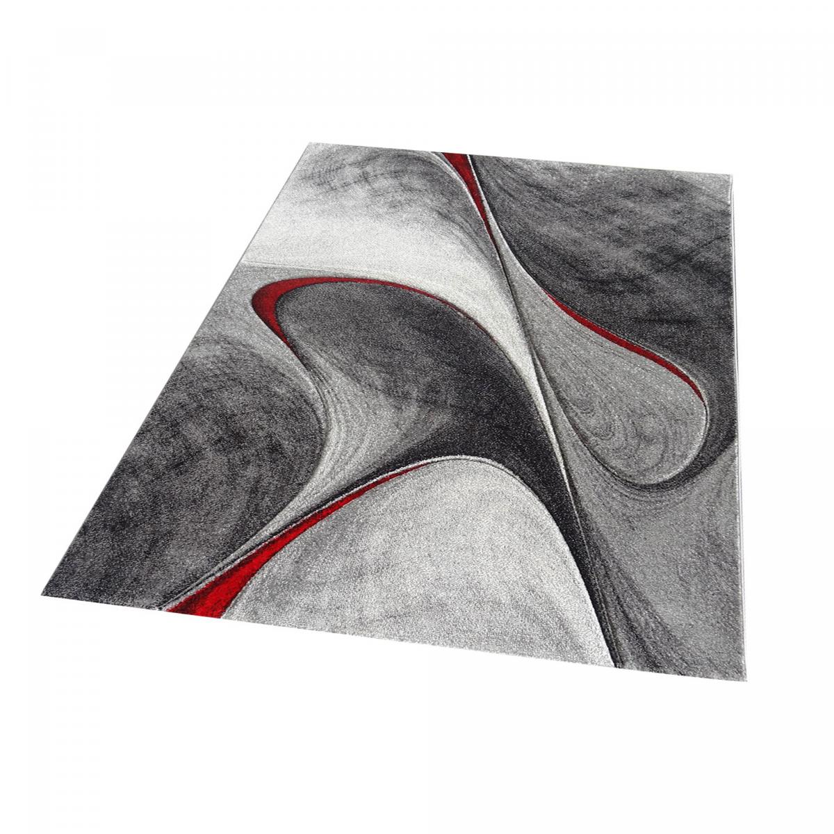 tapis salon 160x230 tissé rouge et gris rectangle motif géométrique LYN8 MADILA - 6