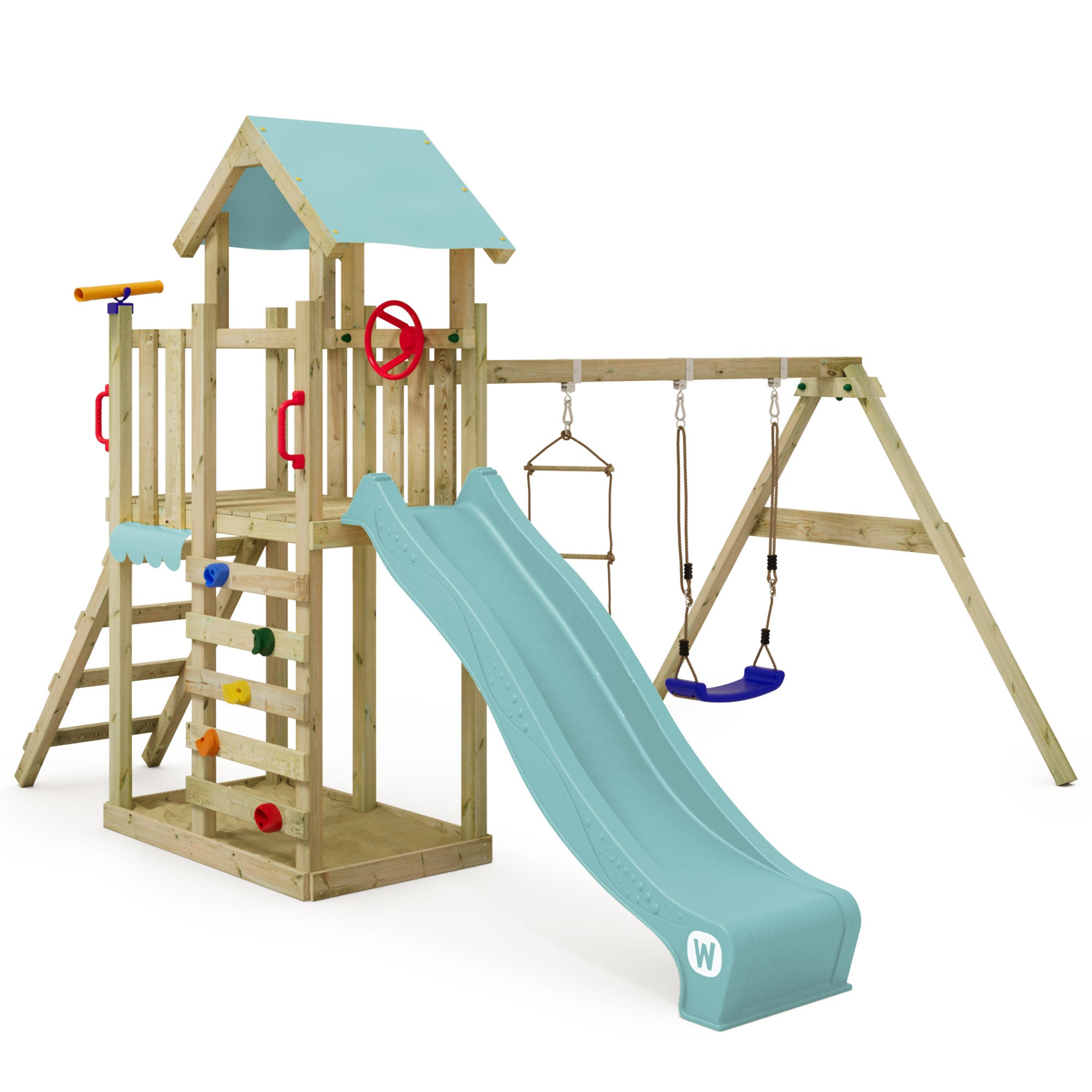 WICKEY Aire de jeux MultiFlyer Light avec balançoire et toboggan bleu ...