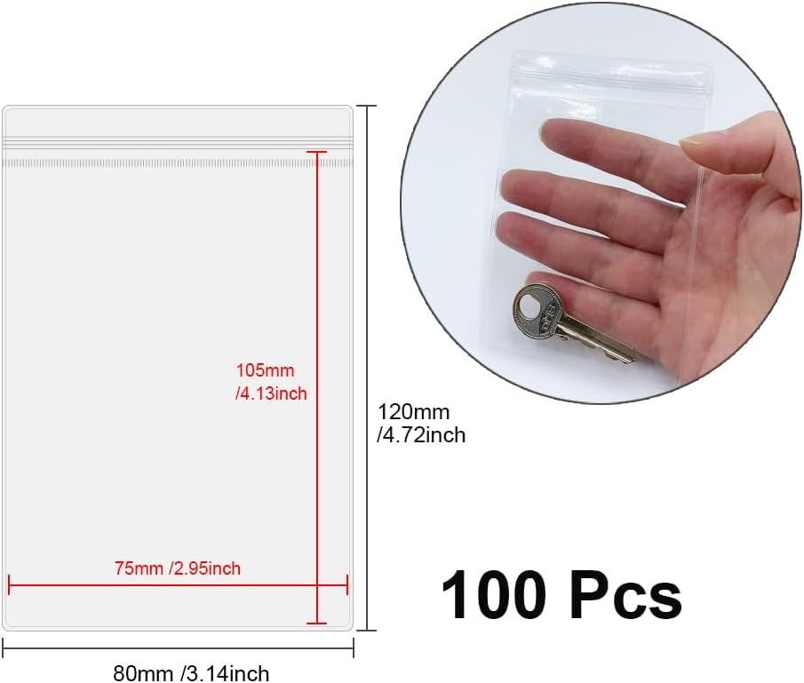 Lot de 100 8 x 12 cm Petits Sachets Plastiques Transparentes,Sachets Zip transparent,Pour bijoux, perles(Taille intérieure 75 x 10cm) - 3