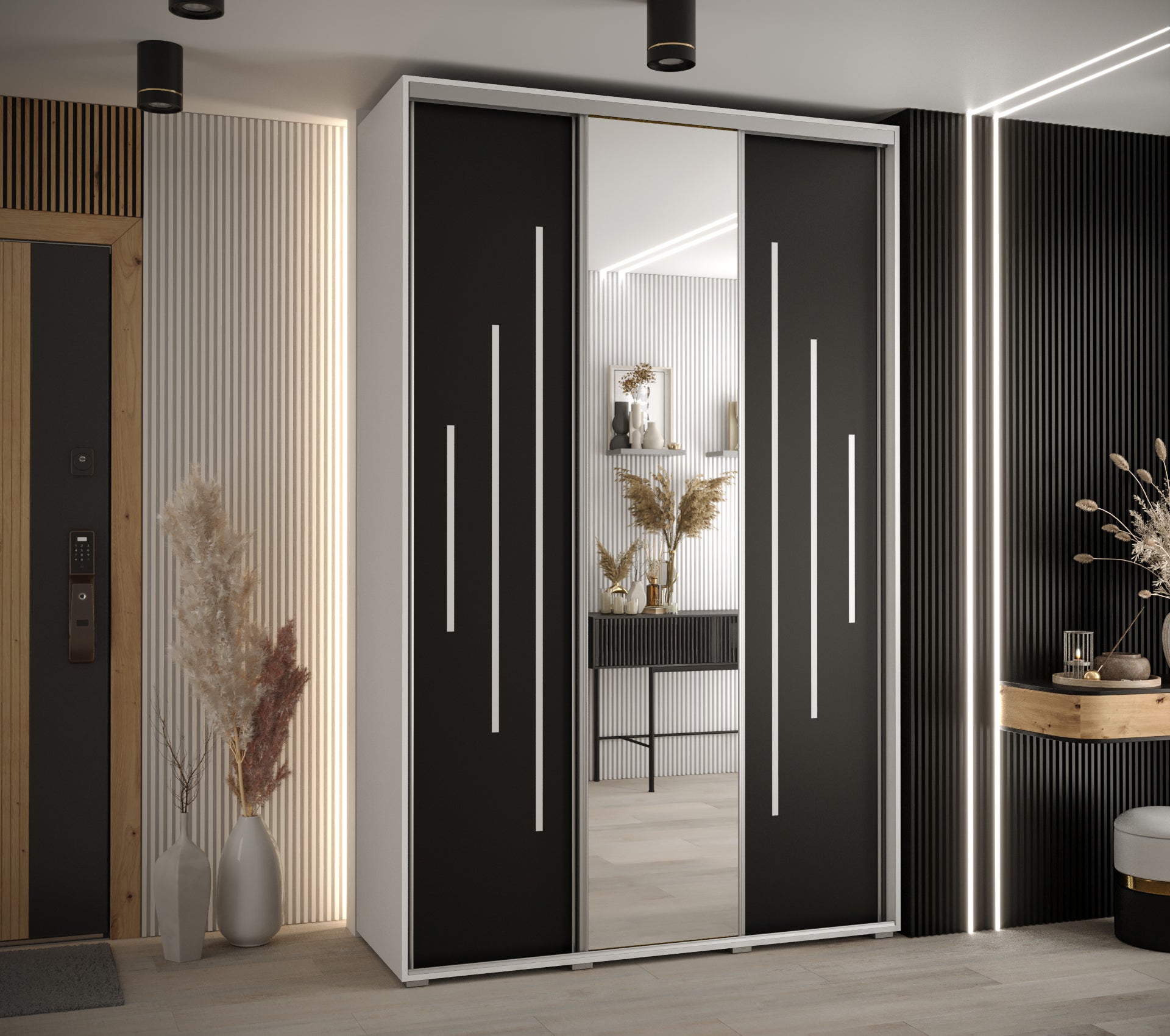 Szafa przesuwna z lustrem wysoka Davos 13 150 x 60 x 235,2 cm biały + czarny + u. srebrny - Abiks Meble - 2