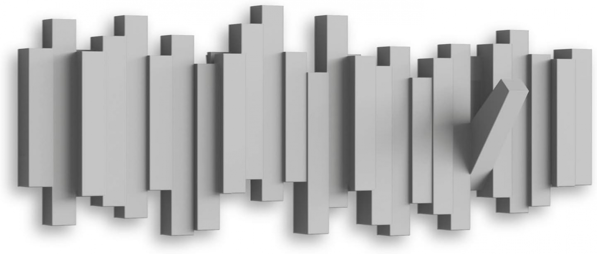 Nowoczesny wieszak ścienny z motywem klawiszy fortepianu i 5 składanymi haczykami, szary