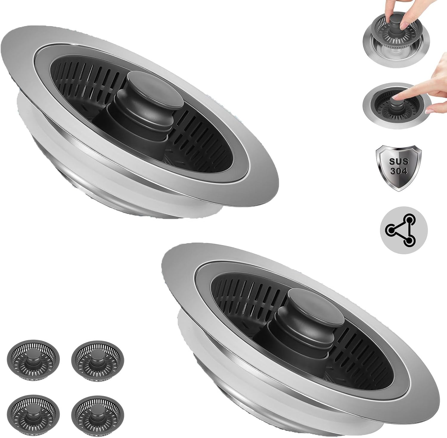 Filtri Per Scarico Lavello In Acciaio Inox 4 Pezzi – Raccogli Scarti Cibo 11.4 Cm Per Cucina - 3