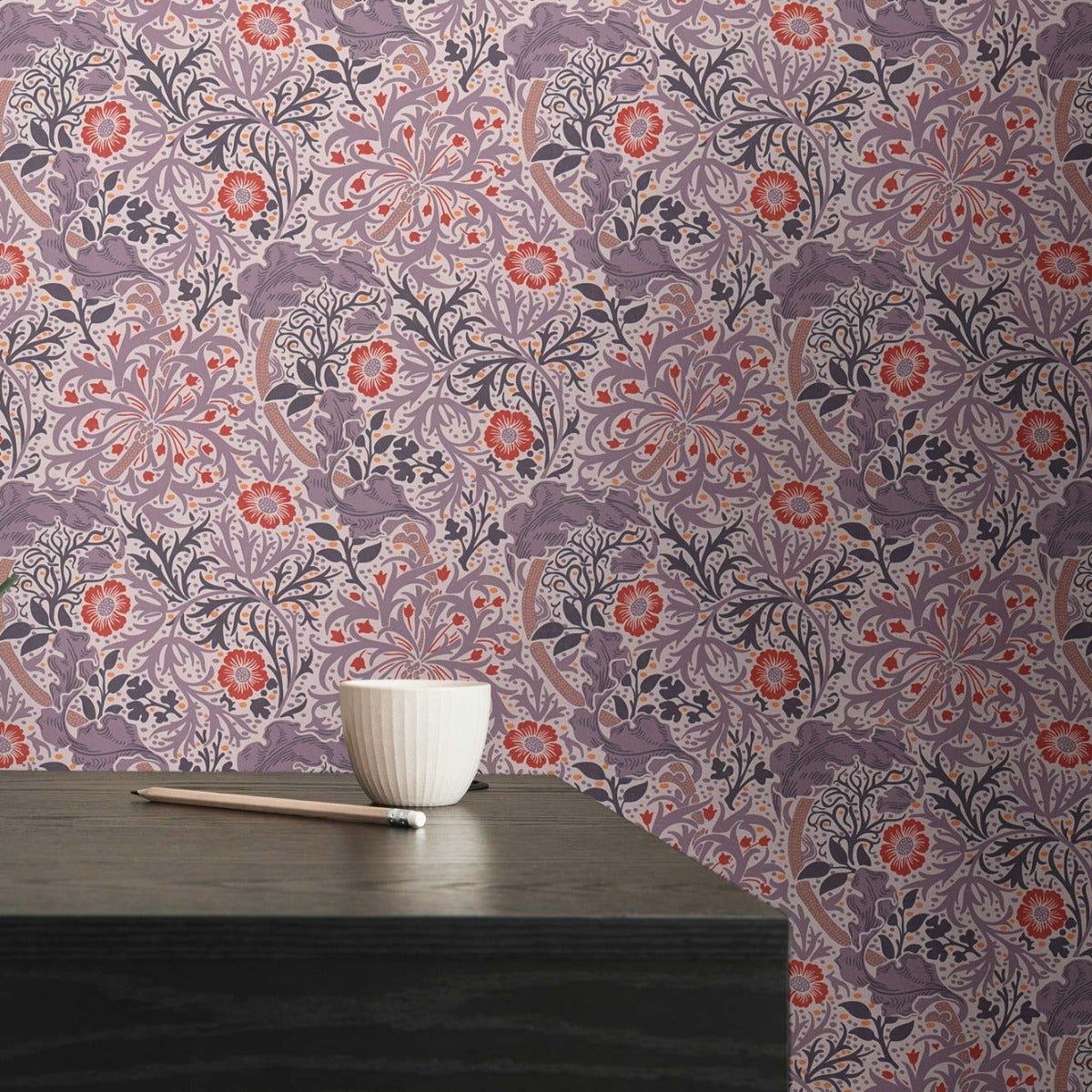 Tapeta kwiatowy wzór fioletowymIczerwonym - 53 cm x 10.05 m - LIVINGWALLS