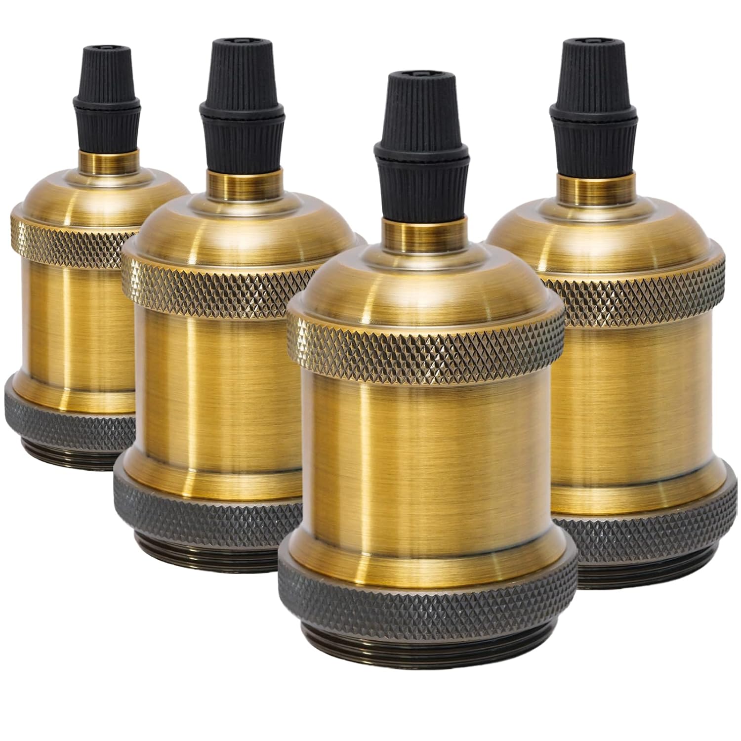 Zestaw 4 oprawek na żarówki E27 Vintage z adapterem spiralnym, 110-220 V, do żyrandoli, lamp wiszących i sufitowych, w kolorze złotym
