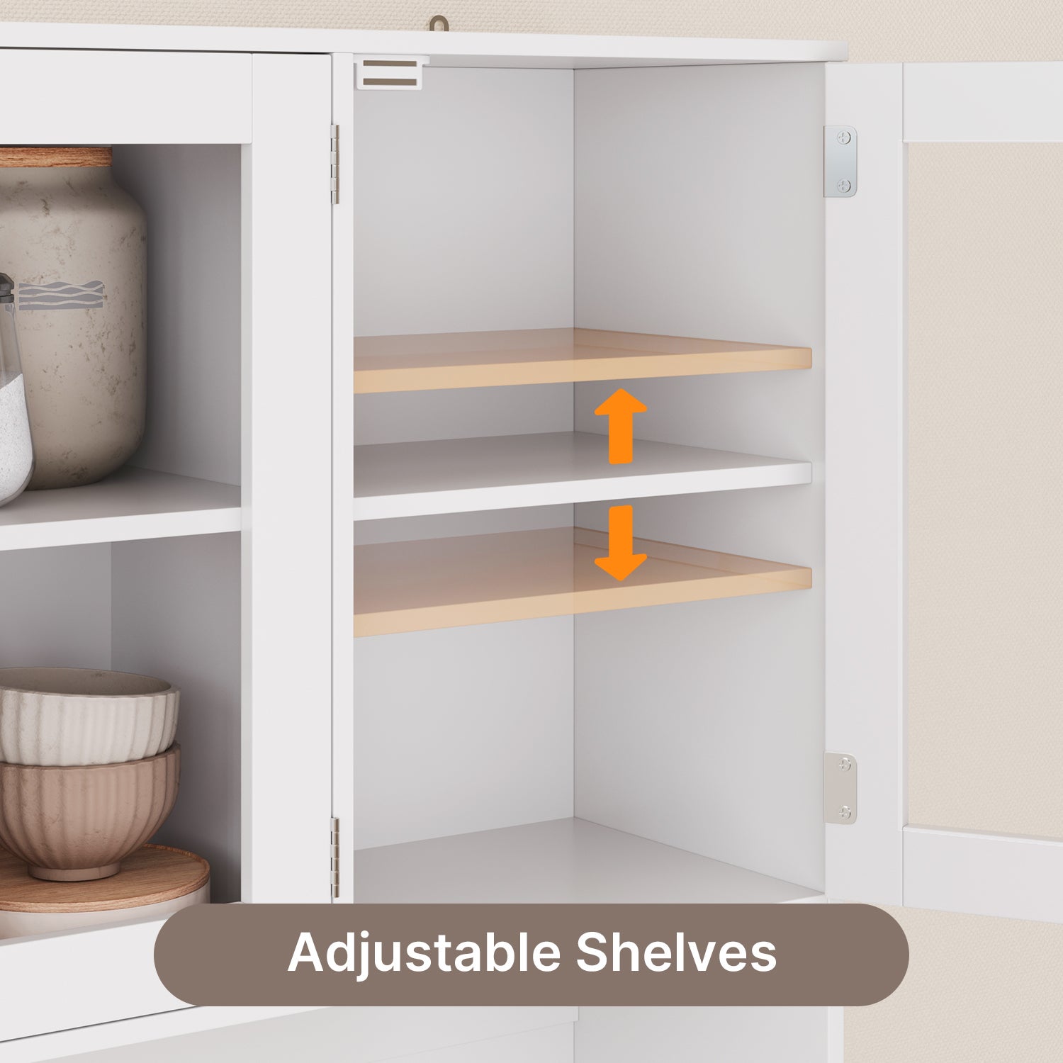 Meuble de rangement cuisine haut blanc,180 cm,avec portes vitrées,avec 3 tiroirs et 5 portes et compartiments - 4