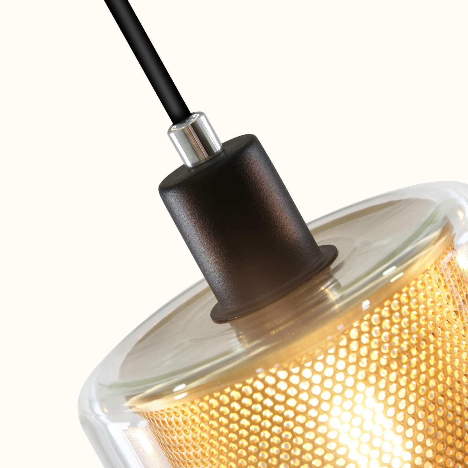 ZMH Suspension Lustre E14 métallique noire et dorée style industriel rétro 3 lampes - 7