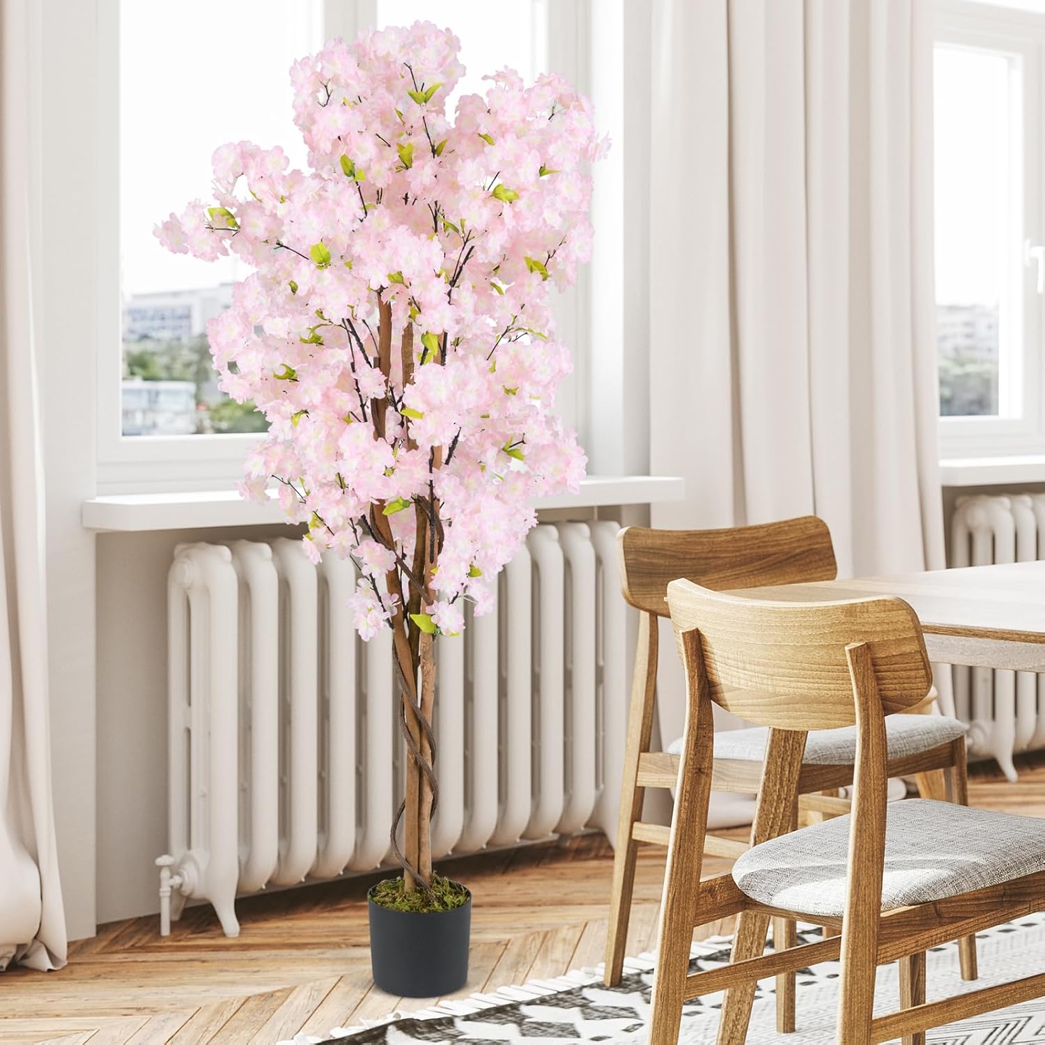 Zestaw 2 sztucznych drzewek z kwiatami 150 cm, sztuczna roślina w doniczce, sztuczne drzewo wiśni, drzewo wiśni, sakura, drzewko na wesele, do domu