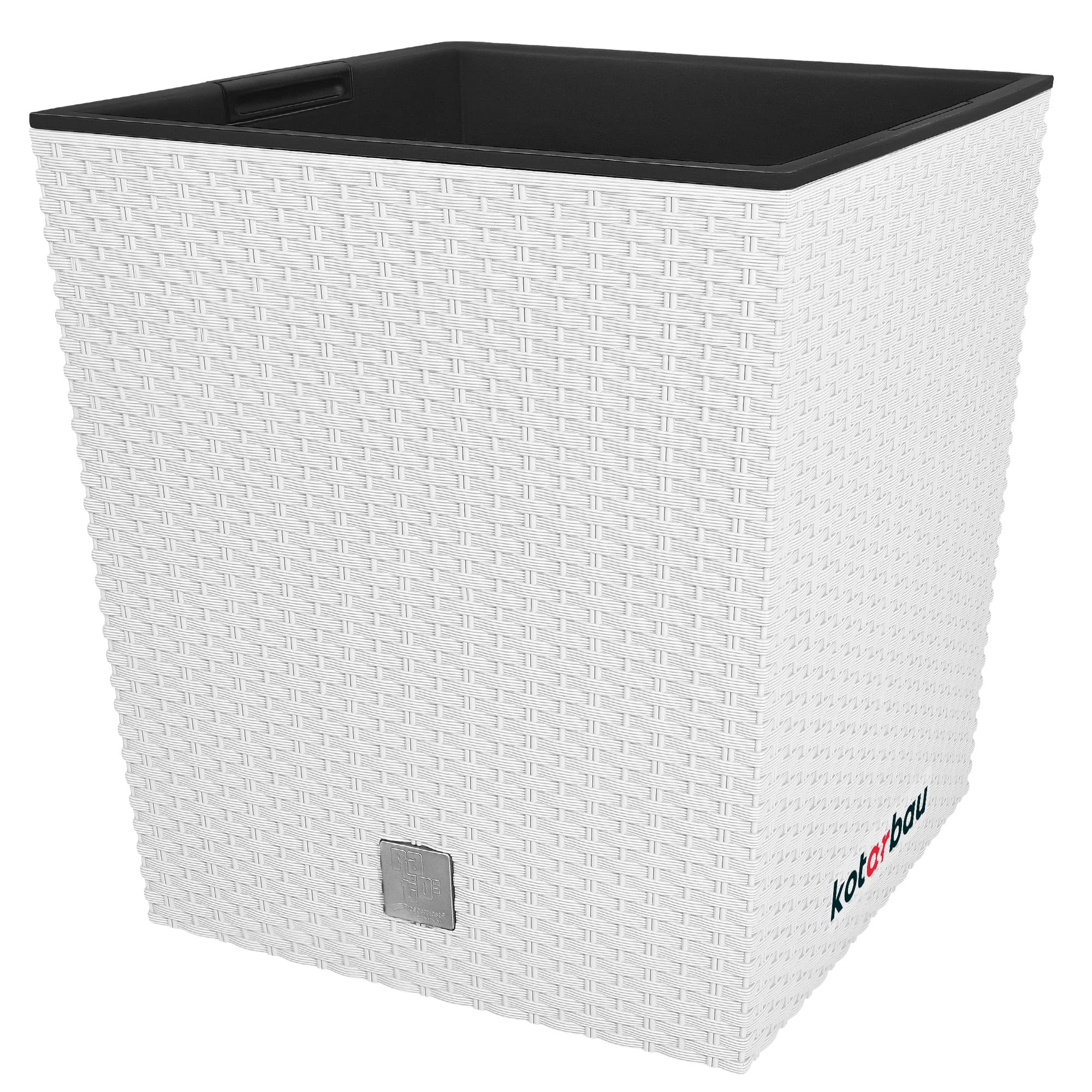 Donica doniczka 32 cm ogrodowa rattan biała balkon taras kwiaty wkład ogród - KOTARBAU