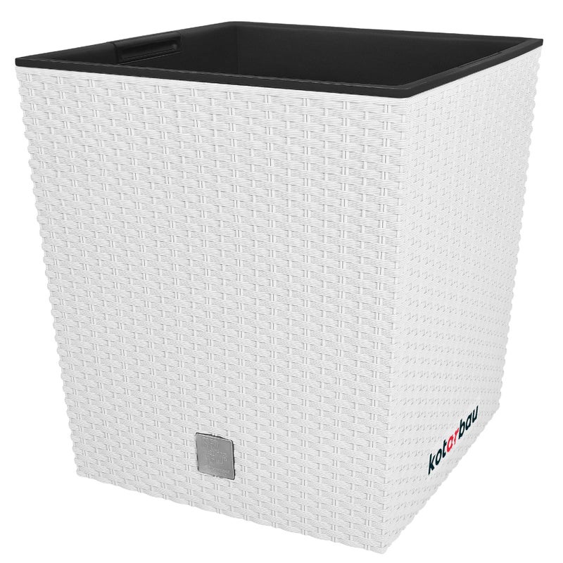 Donica doniczka 32 cm ogrodowa rattan biała balkon taras kwiaty wkład ogród - KOTARBAU