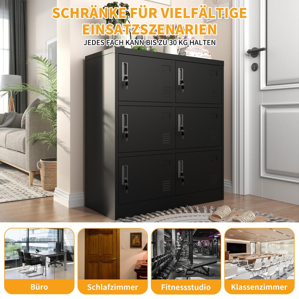 Armoire métallique à 6 portes - Bureau, salle de sport, école, maison, résistante à la rouille et à l'humidité, noire - 6