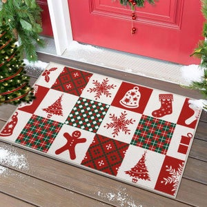 Lot De 2 Tapis De Noël 40x60 Cm - Motif Bonhomme En Pain D'épice & Camion De Noël - En Velours Cristal Doux - Pour Intérieur/extérieur