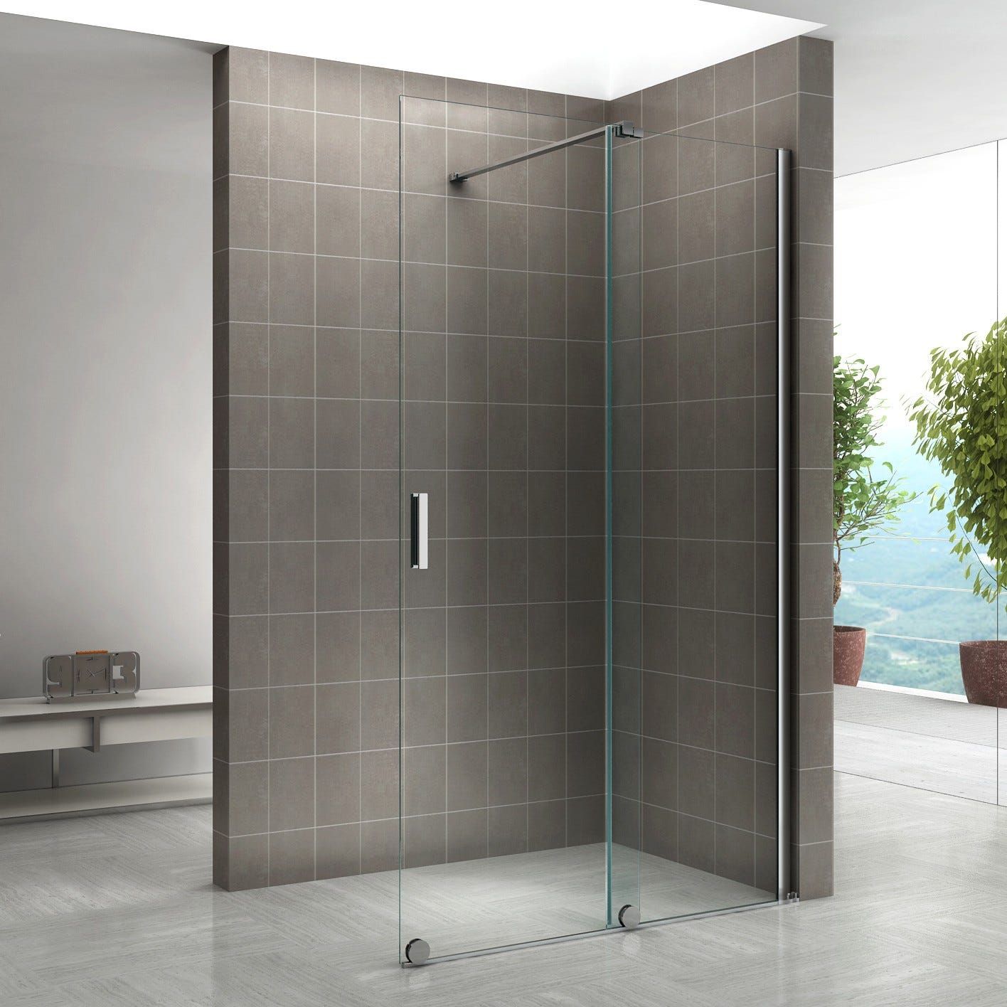 Open Douche NAPOLI Paroi de douche Italienne avec porte coulissante Ep.8 mm ...