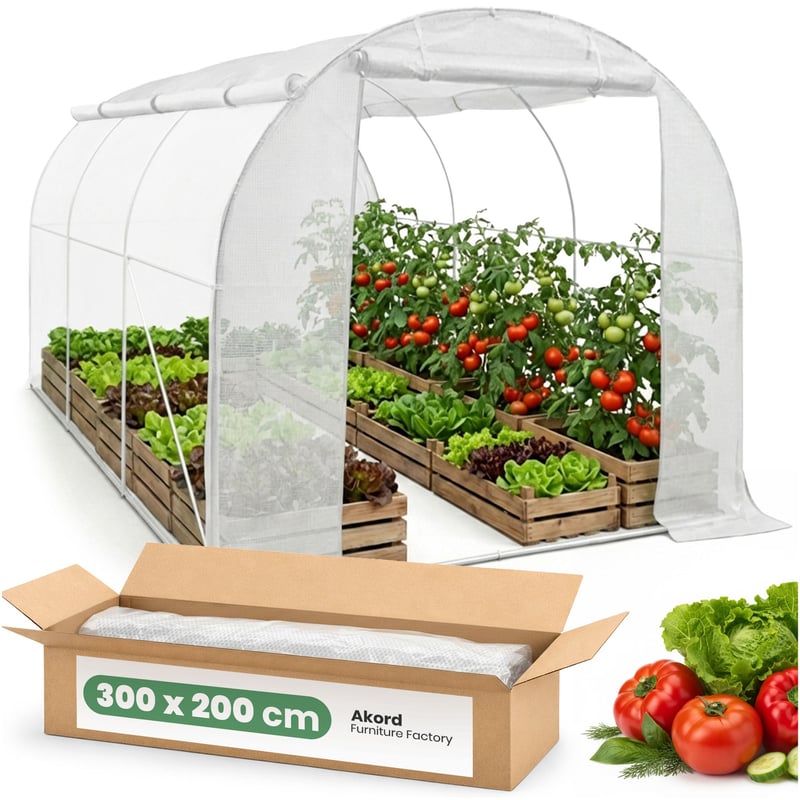 Tunel foliowy ogrodowy szklarnia z rolowanymi ścianami AKORD 1 drzwi 6 okien Biały 200x300x200 cm