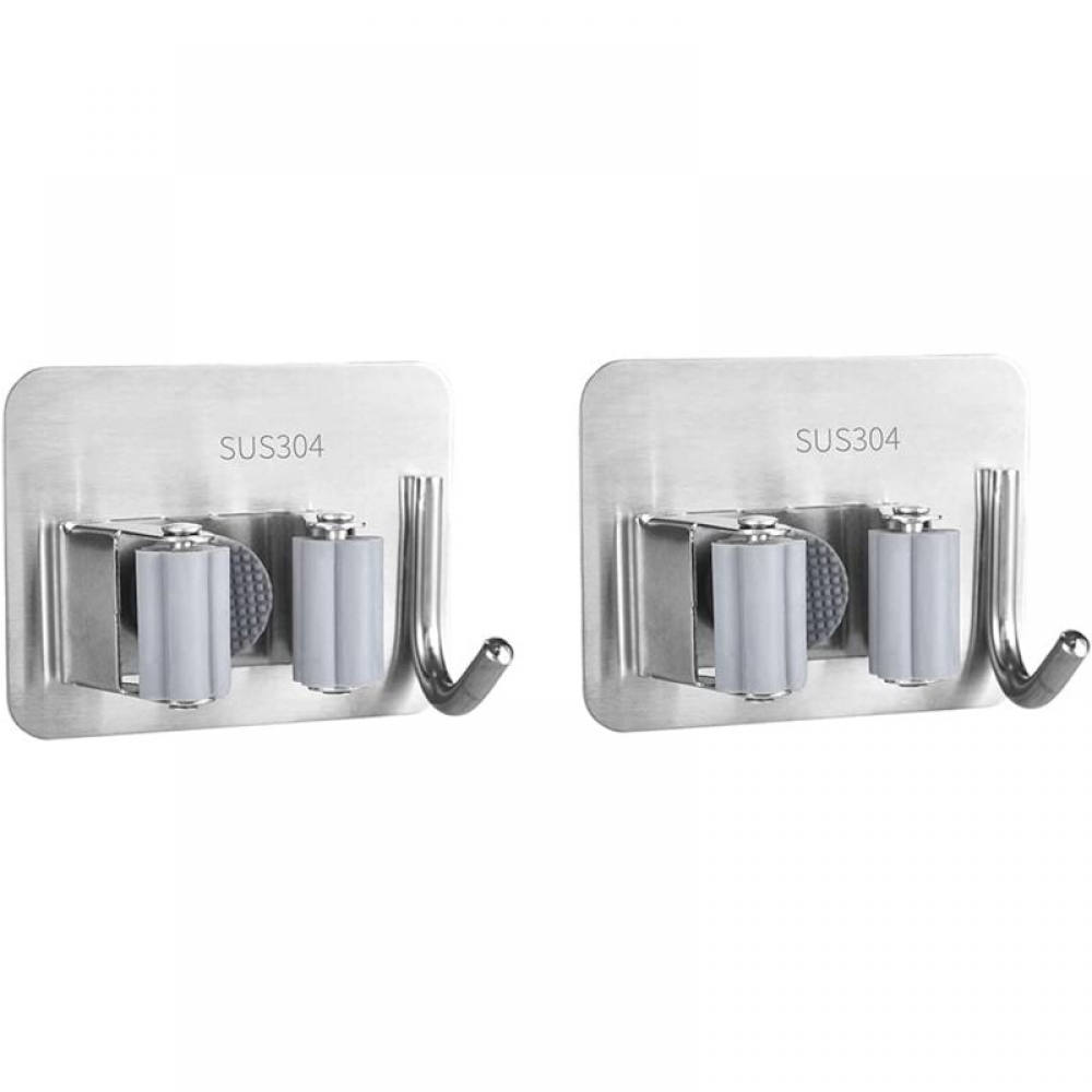 Zestaw 2 uchwytów ściennych ze stali nierdzewnej z haczykiem do kuchni, łazienki i ogrodu.