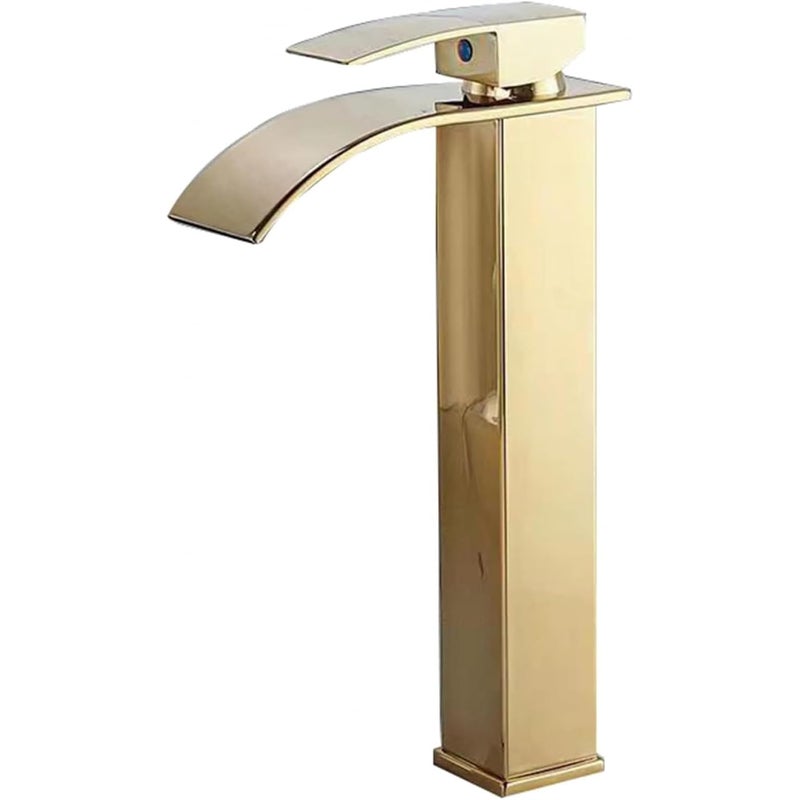 Nowoczesny kran umywalkowy typu wodospad - chromowana/złota płaska wylewka - kran mieszaczowy wody ciepłej/zimnej - do designerskich łazienek