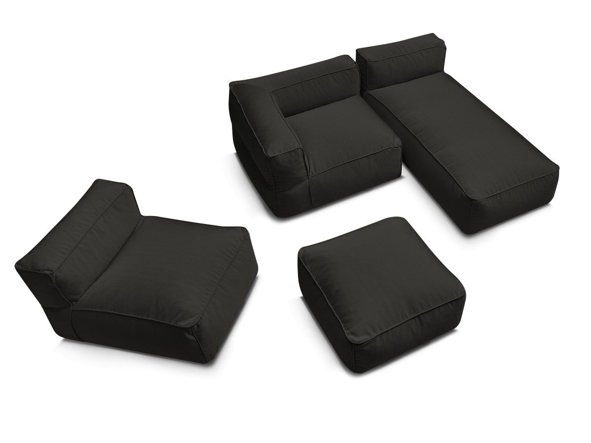 BOBOCHIC Canapé de jardin modulable GIULIA avec bâche de protection, 1 chauffeuse 1 place, 1 angle, 1 méridienne et 1 pouf Noir - 3