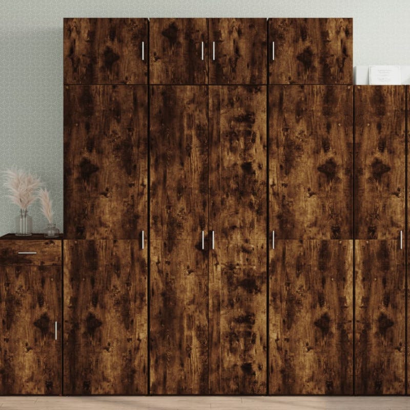 Credenza VidaXL Rovere Fumo - 70x42.5x185 Cm In Legno Multistrato, 3 Ante E Ripiani, Mobile Da Soggiorno