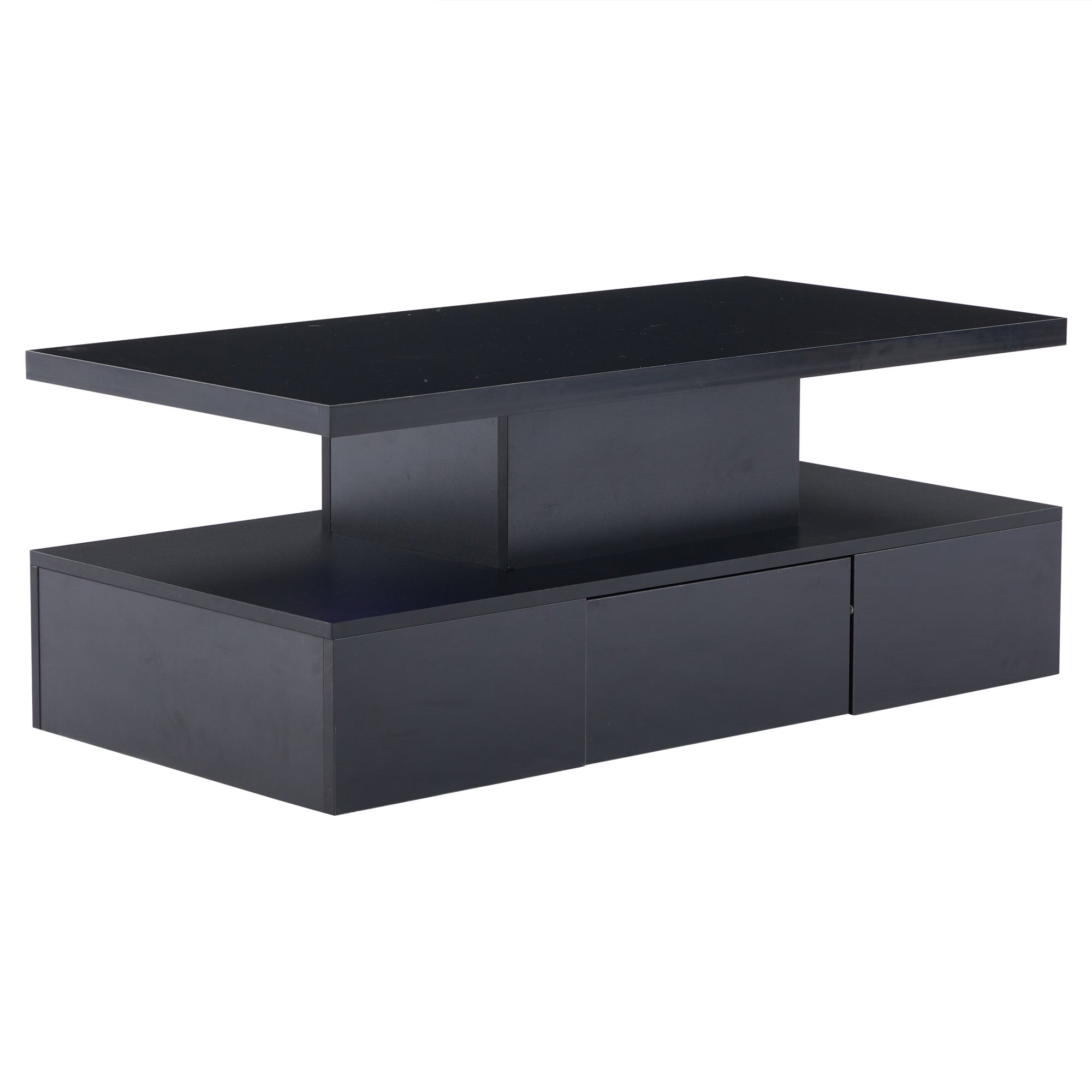 Tavolino a 2 livelli – LED multicolore, design moderno con cassetto contenitore e ripiano aperto – Nero - 6