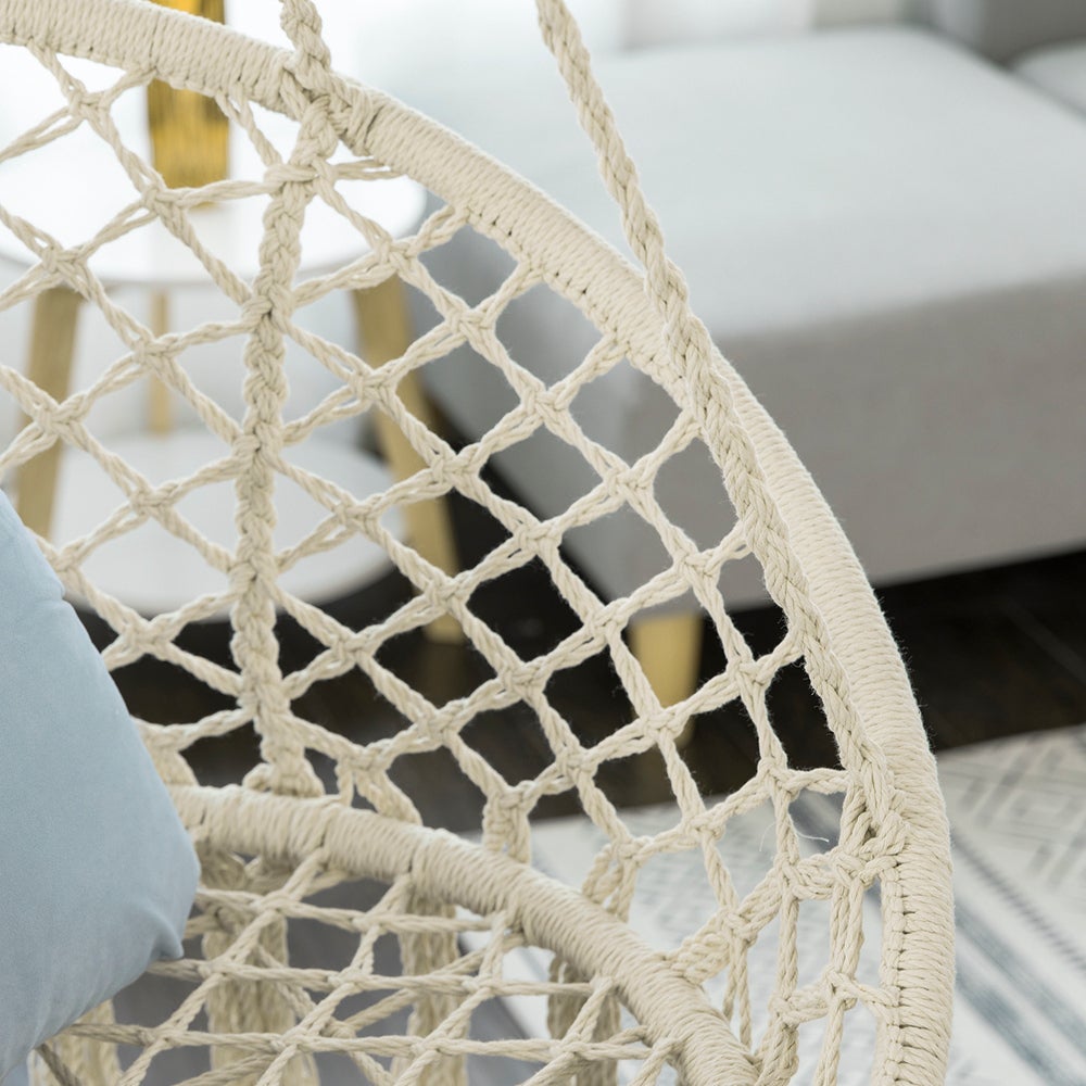 Sobuy Ogs42-mi Chaise Suspendue À Franges En Corde De Coton, Hamac Suspendu Macramé, Fauteuil Balançoire - 6