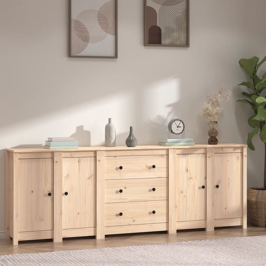 Buffet Gris 120x35x80 Cm En Bois Massif De Pin, Neuf, Rangement
