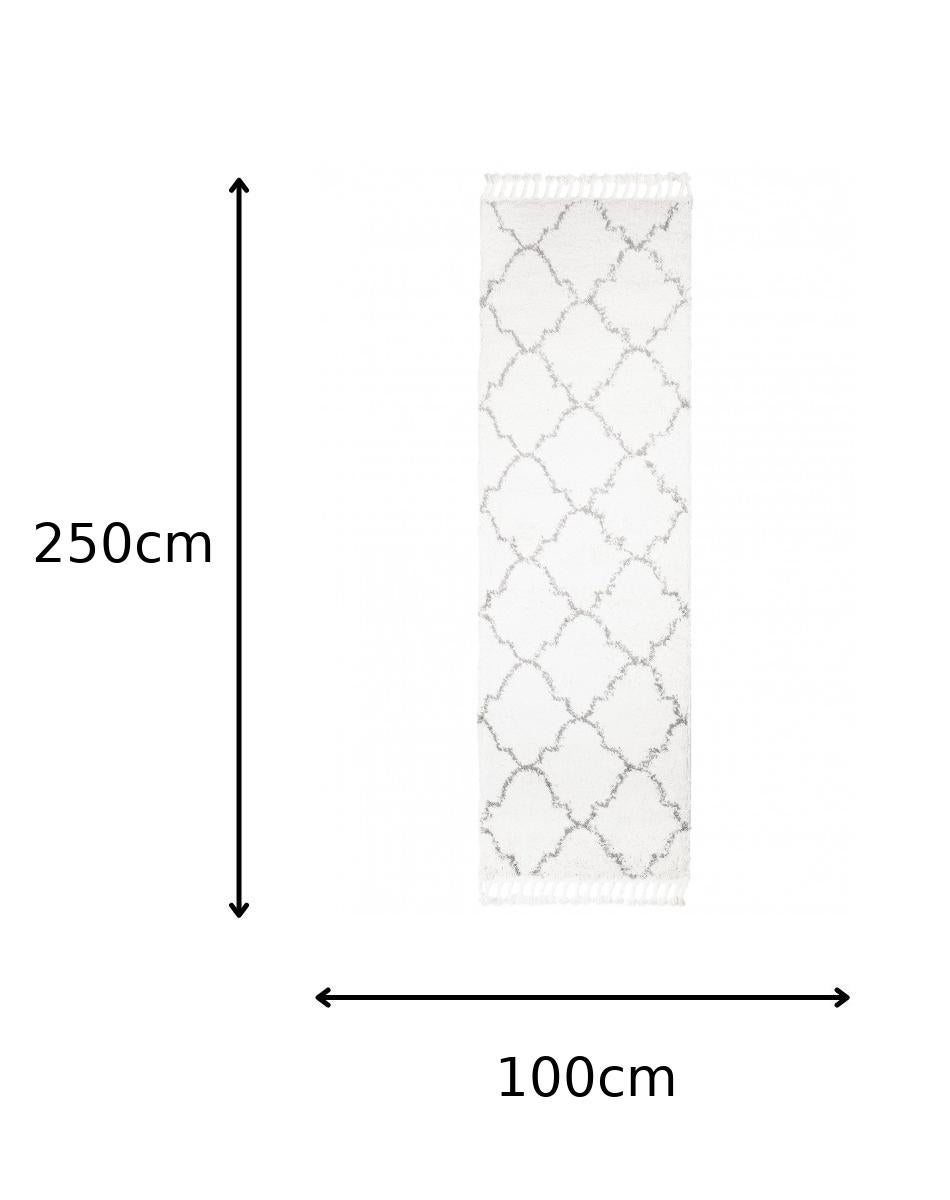TAPISO Boho Tappeto Passatoia Morbido Salotto Corridoio Ingresso Marocchino Frange Crema Grigio Shaggy 100 x 250 cm - 5