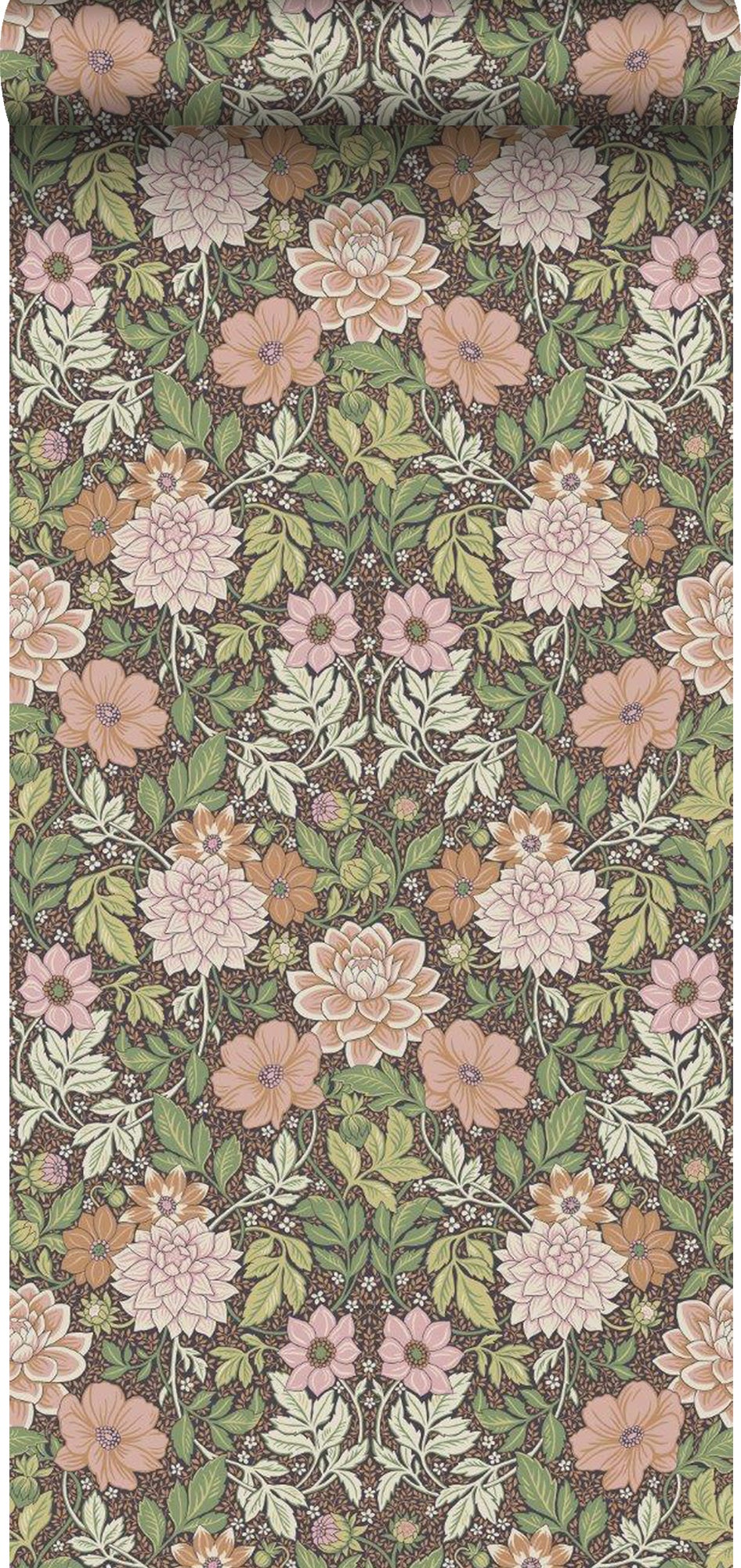 Tapeta vintage kwiaty w stylu secesyjnym zielonymIjasnego różu - 53 cm x 10.05 m - BORASTAPETER