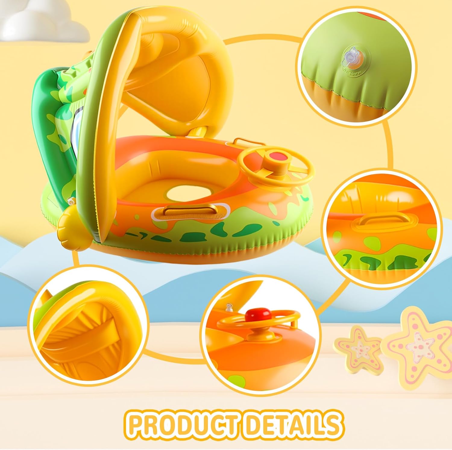 Boia para bebê com guarda-sol, Boia para bebê de 6 meses a 3 anos, Boia de unicórnio para crianças, Boia guarda-sol para bebê, Boia de unicórn - 4