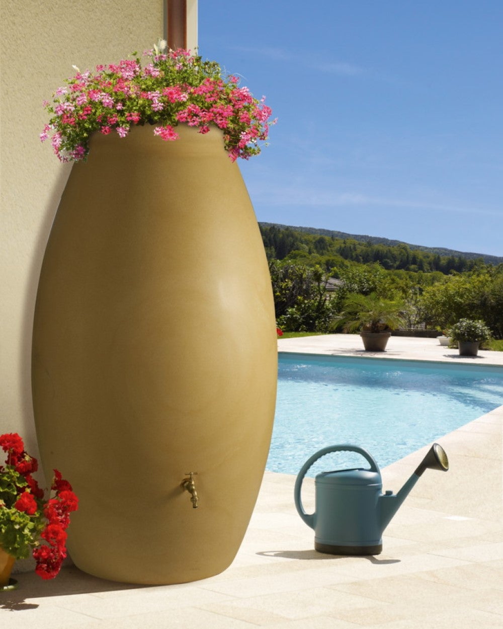 Récupérateur d'eau de pluie Jarre 1000 L + Kit raccord chéneau - Beige - BelliJardin - 2
