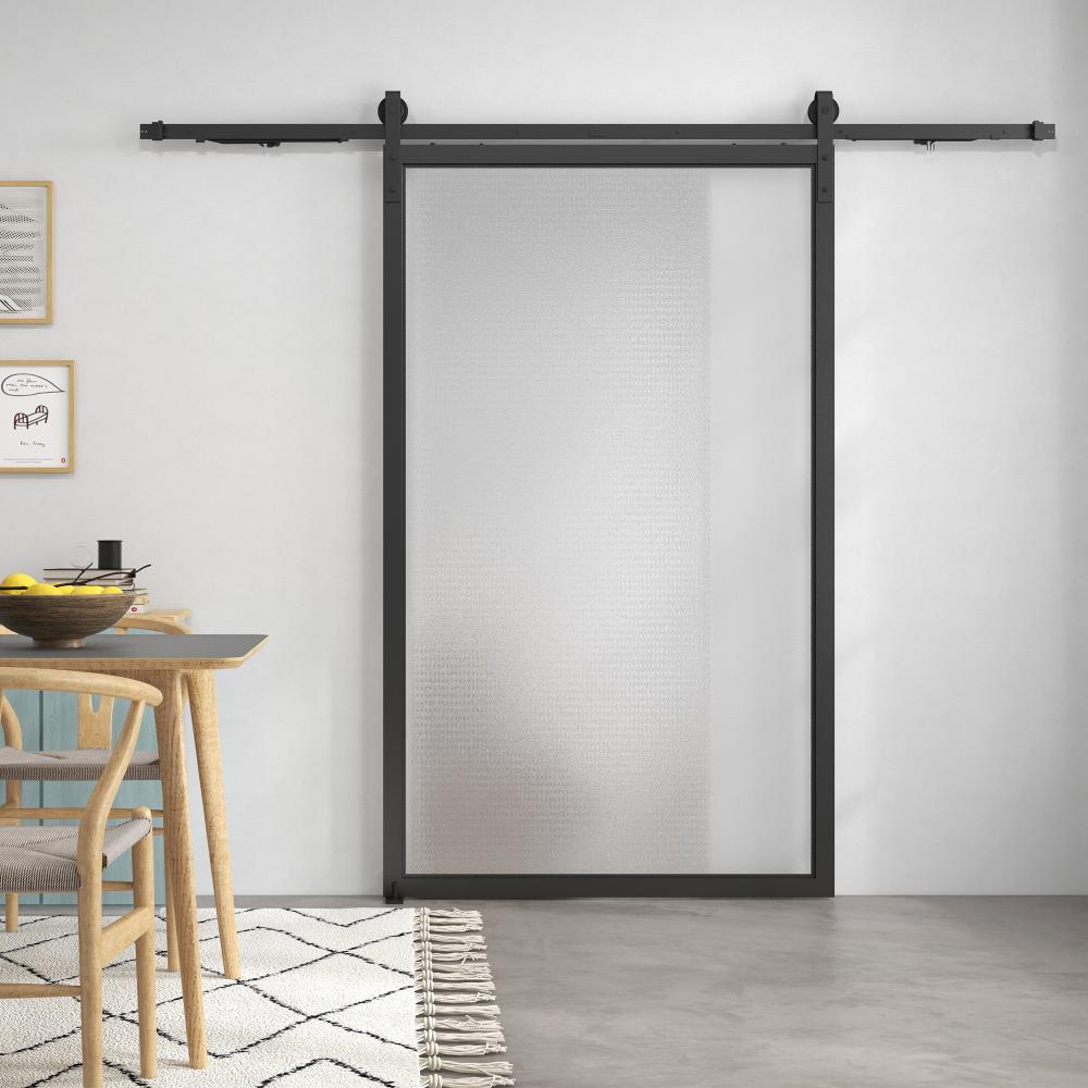 Kit Rail Porte Coulissante 244cm , Acier Carbone Noir, Antidéraillement, Roulettes, Butée, Guide Sol, Accessoires Montage - 7