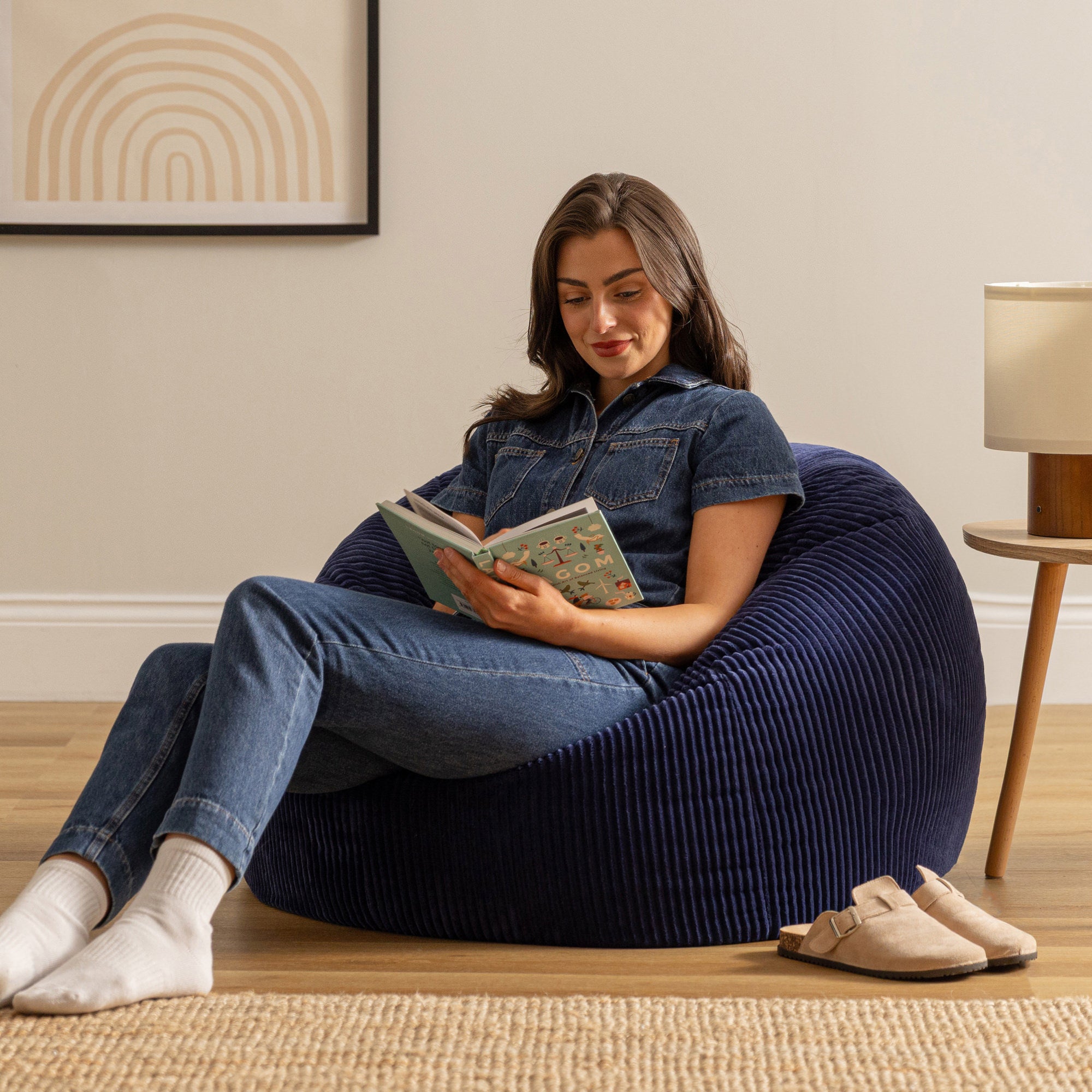 Pouf fauteuil Icon velours côtelé bleu marine, salon, chambre, 85x85cm, Made in Allemagne, Oeko-Tex® - 3