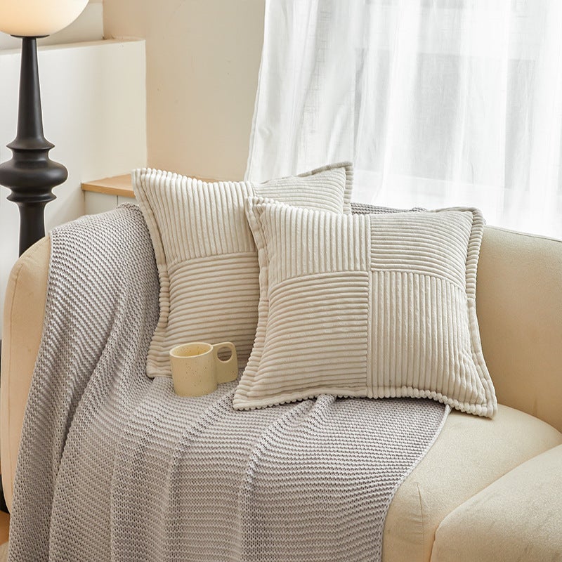 Lot de 2 Boho Housse de Coussin 45x45 Crème,à Motif Croisé Decoration Beige Clair Housses de Coussin en Velours Côtelé - 5