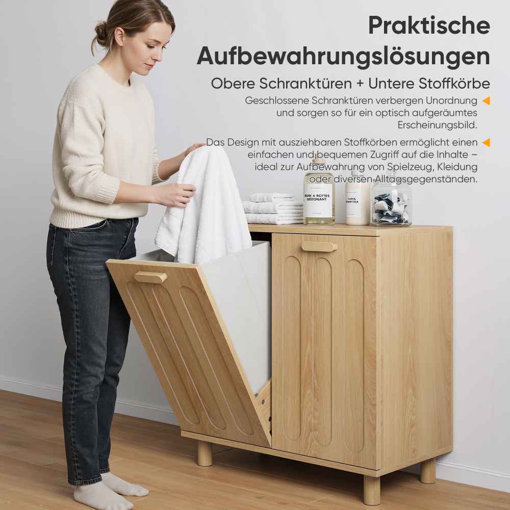 Panier à linge basculant en MDF chêne, armoire de rangement salle de bain, style européen, Art Déco, panier amovible, meuble moderne - 8