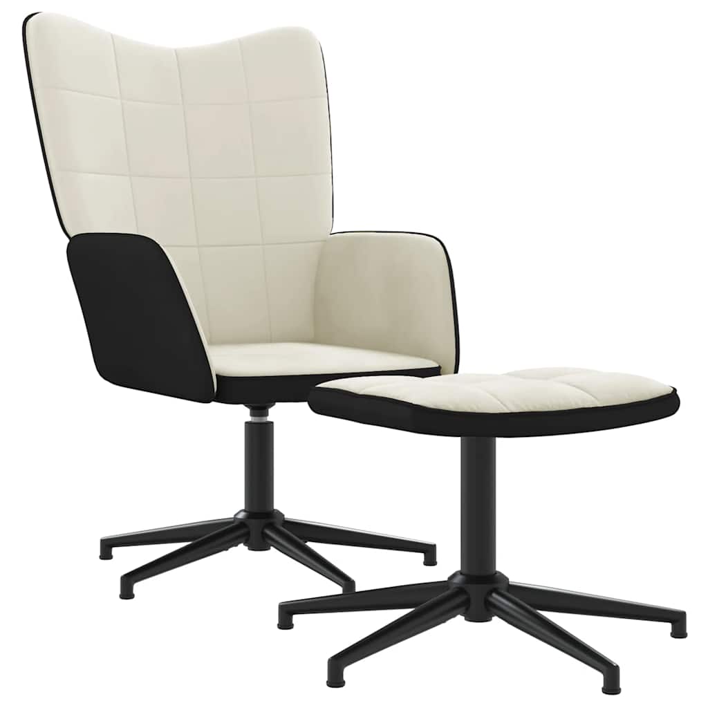 Silla de relax con taburete terciopelo y pvc crema
