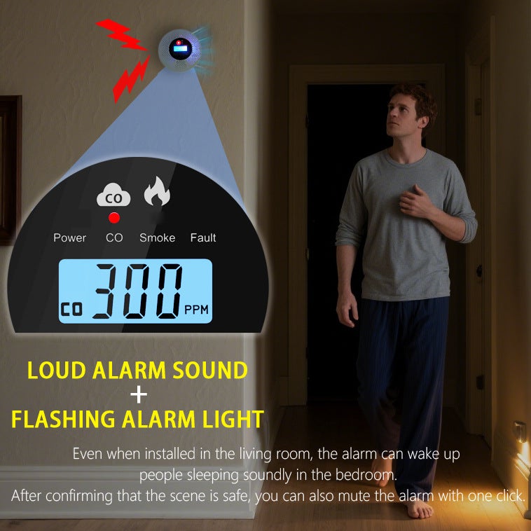 Detector de humo dos en uno, detector de monóxido de carbono, alarma de incendio, con luz de advertencia de sensor dual. - 4