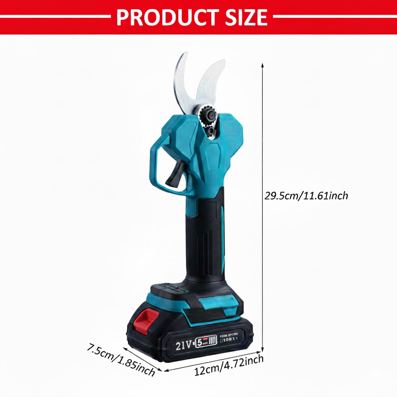 Sécateur portable au lithium-ion 21 V, diamètre de coupe maximal des branches de 30 mm, emballé dans une boîte en plastique bleue. - 9