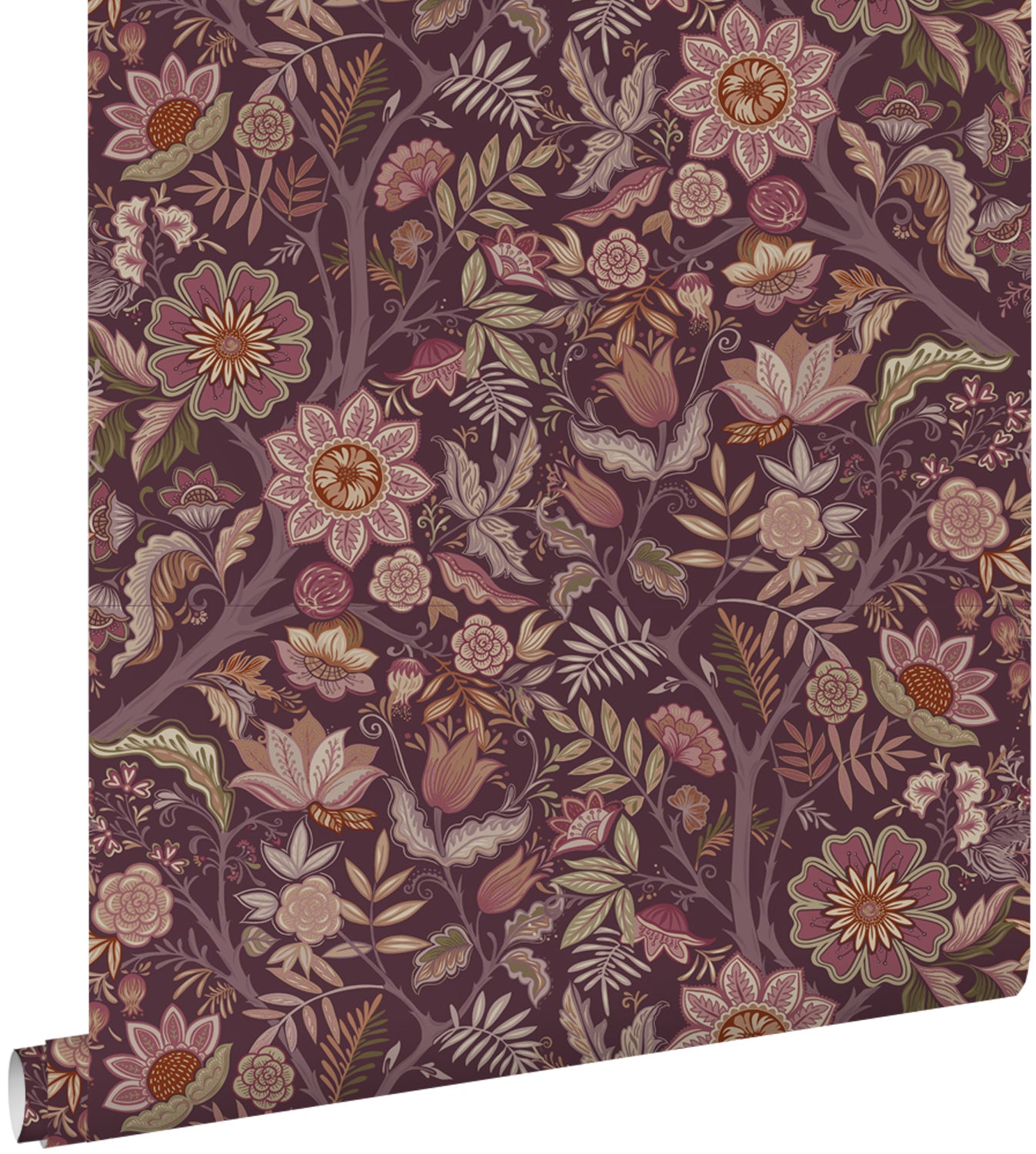 Tapeta zabytkowe kwiaty bakłażanowym fioletowym - 53 cm x 10.05 m - ESTAHOME