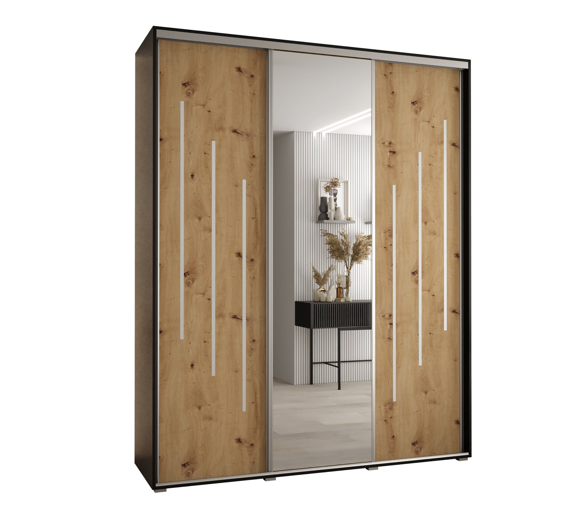 Szafa przesuwna z lustrem wysoka Davos 9 200 x 60 x 235,2 cm czarny + artisan + u. srebrny - Abiks Meble