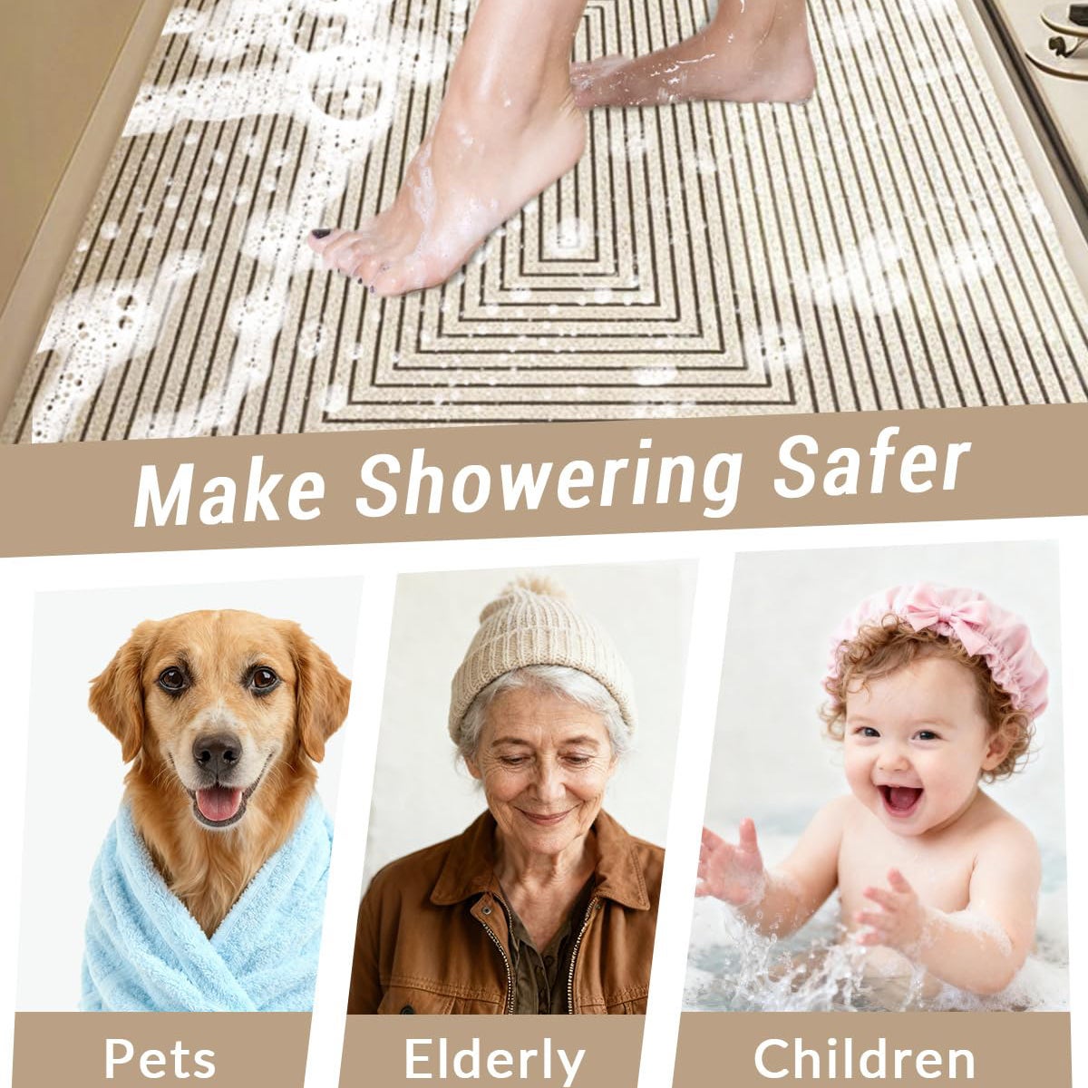 KAKET Alfombrilla antideslizante para ducha 40x60 cm, Alfombra para suelo de baño Suave y cómoda, con orificios de drenaje Apta para zonas húmedas - 9
