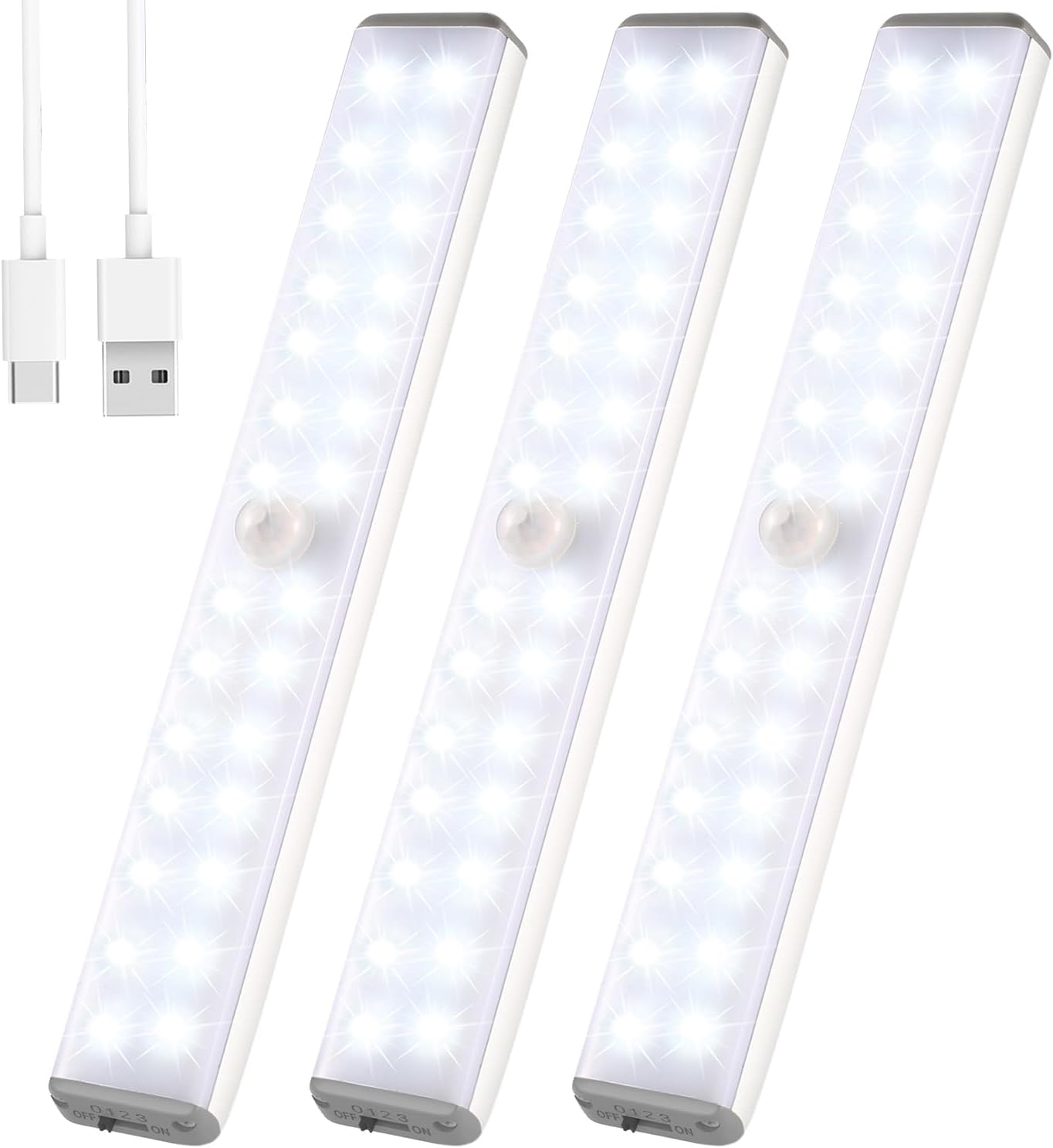 Lampe Placard 28LED Lampa z czujnikiem ruchu z haczykiem i samoprzylepnymi taśmami magnetycznymi, funkcja ładowania przez USB, białe światło LED